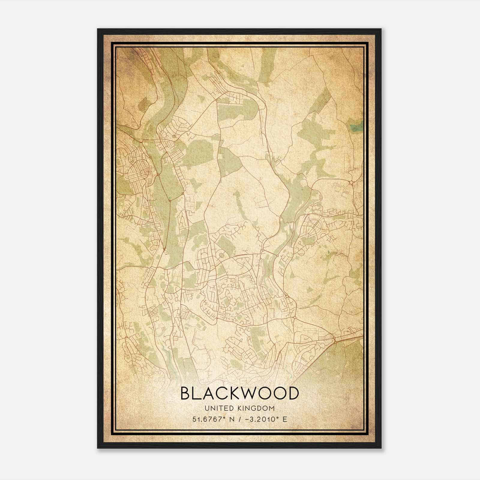 Vintage Blackwood United Kingdom Map Poster, Blackwood City Road Wall Art Print