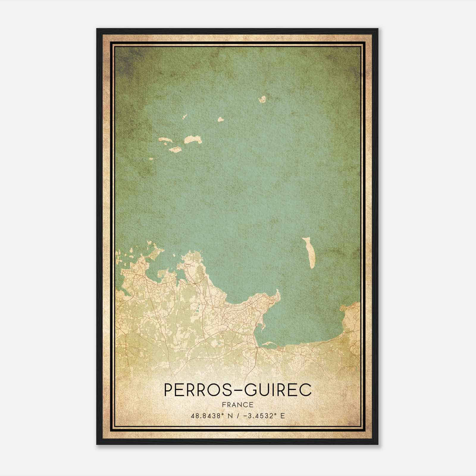 Vintage Perros-Guirec France Map Poster, Perros-Guirec City Road Wall Art Print