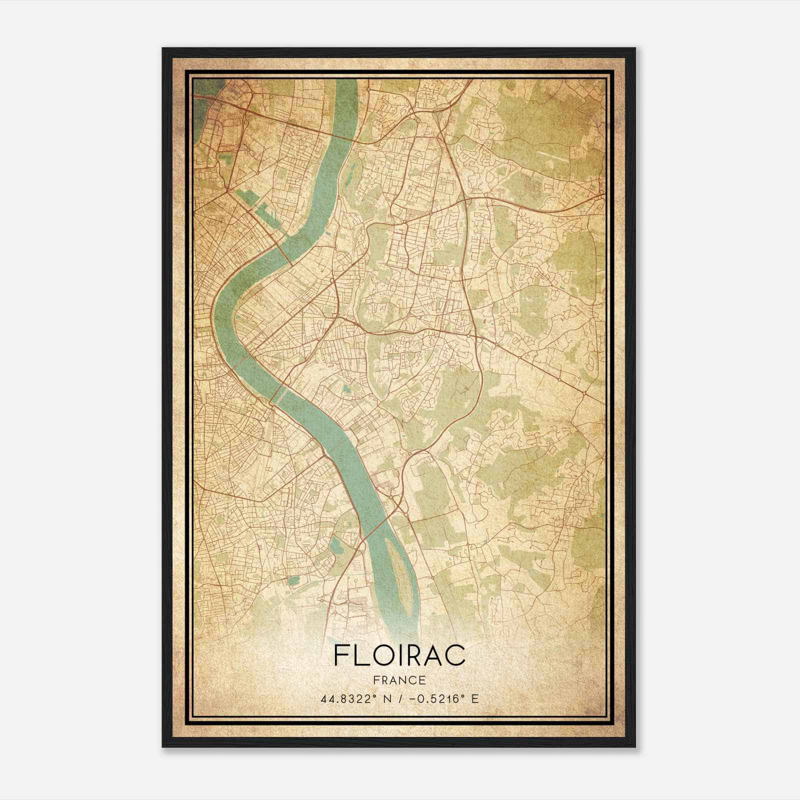 Vintage Floirac France Map Poster, Floirac City Road Wall Art Print