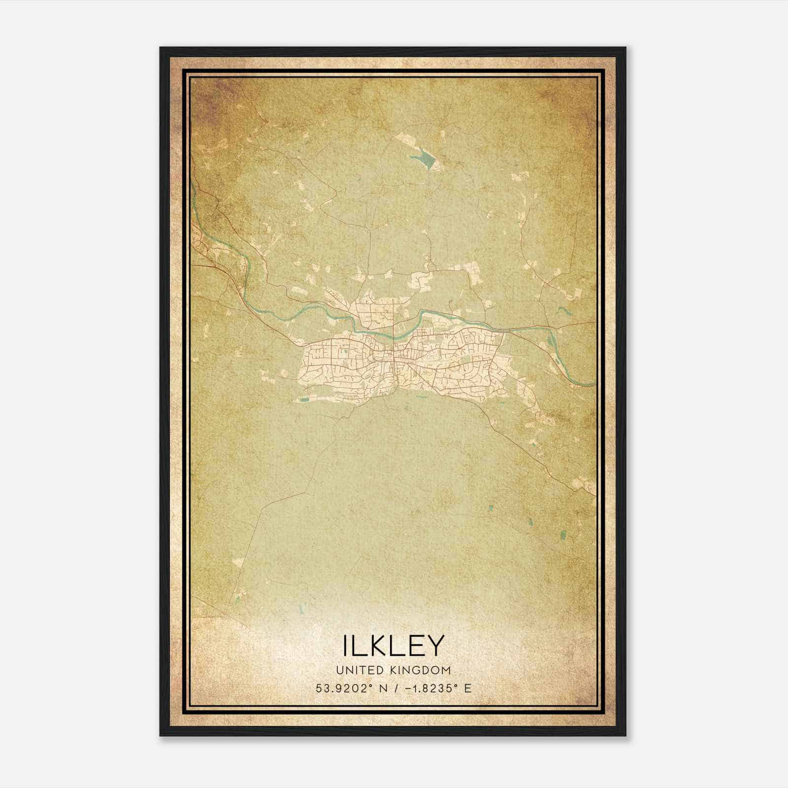 Vintage Ilkley United Kingdom Map Poster, Ilkley City Road Wall Art Print