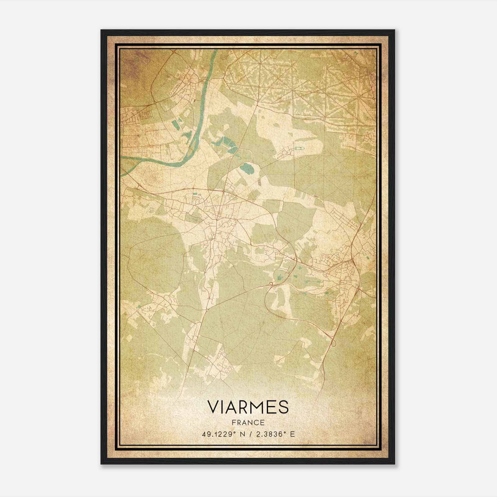 Vintage Viarmes France Map Poster, Viarmes City Road Wall Art Print