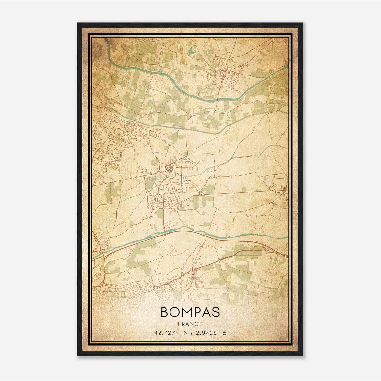 Vintage Bompas France Map Poster, Bompas City Road Wall Art Print