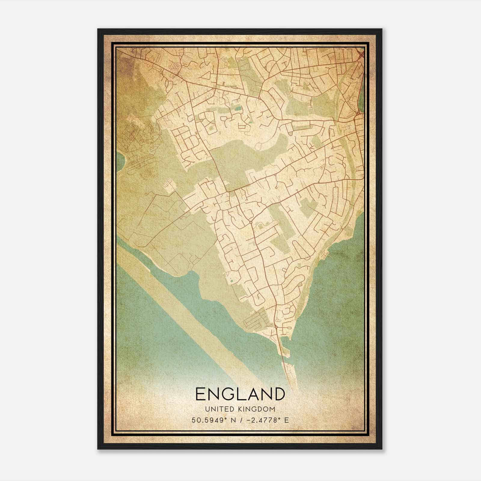 Vintage Wyke Regis United Kingdom Map Poster, Wyke Regis City Road Wall Art Print