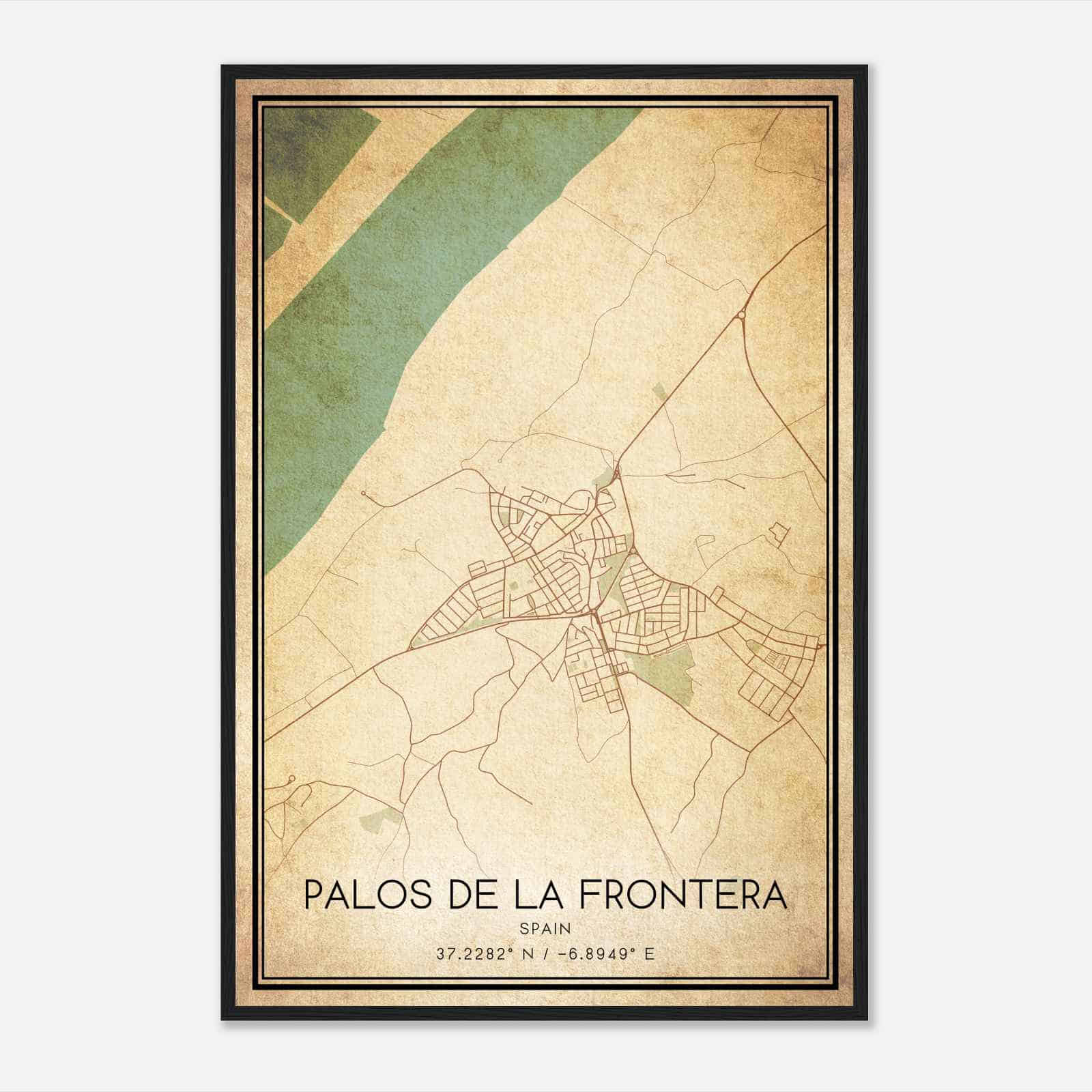 Vintage Palos de la Frontera Spain Map Poster, Palos de la Frontera City Road Wall Art Print