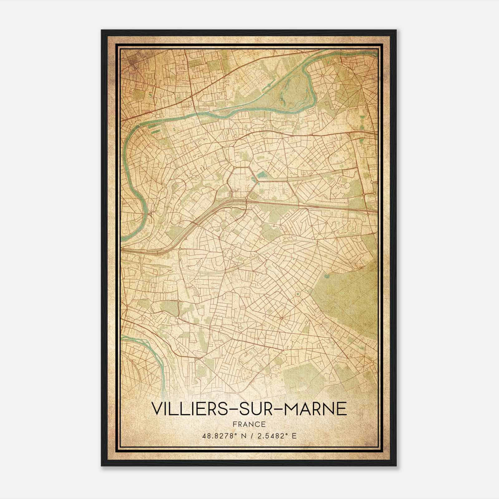 Vintage Villiers-sur-Marne France Map Poster, Villiers-sur-Marne City Road Wall Art Print