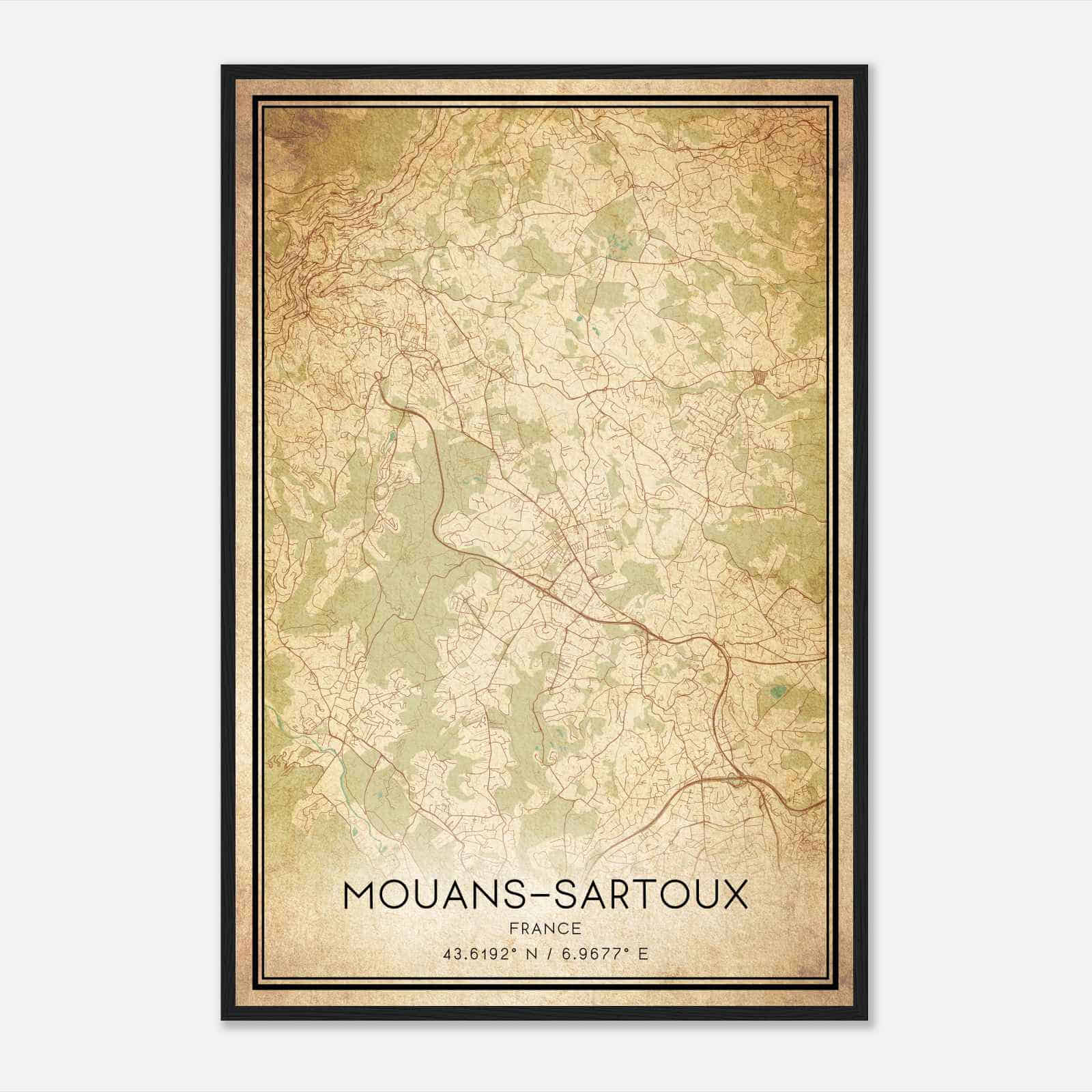 Vintage Mouans-Sartoux France Map Poster, Mouans-Sartoux City Road Wall Art Print