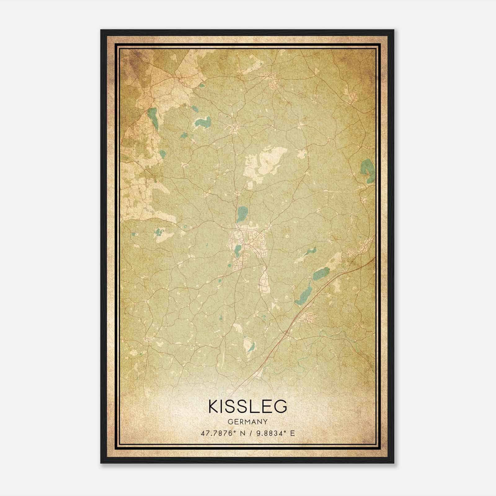 Vintage Kisslegg Germany Map Poster, Kisslegg City Road Wall Art Print