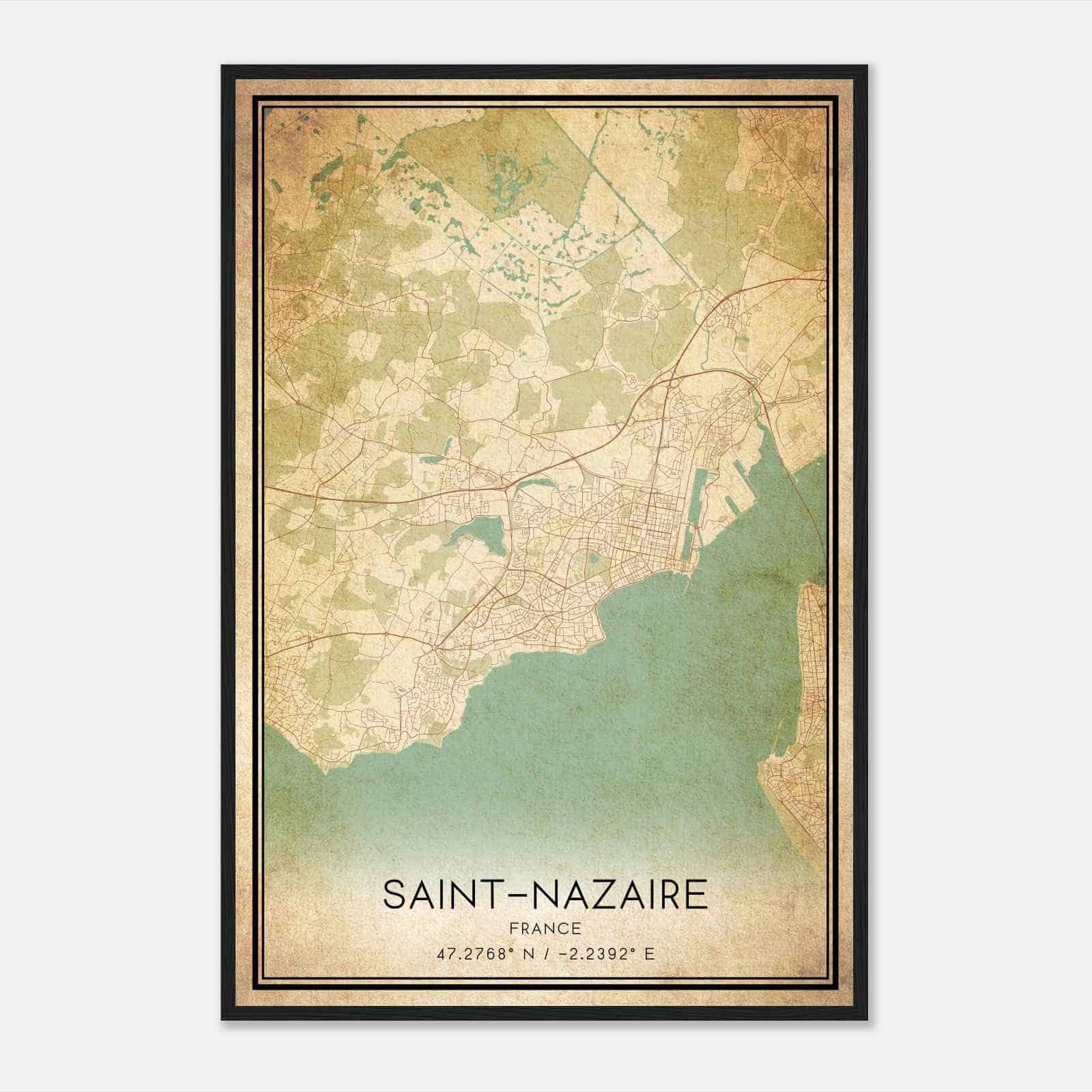 Vintage Saint-Nazaire France Map Poster, Saint-Nazaire City Road Wall Art Print