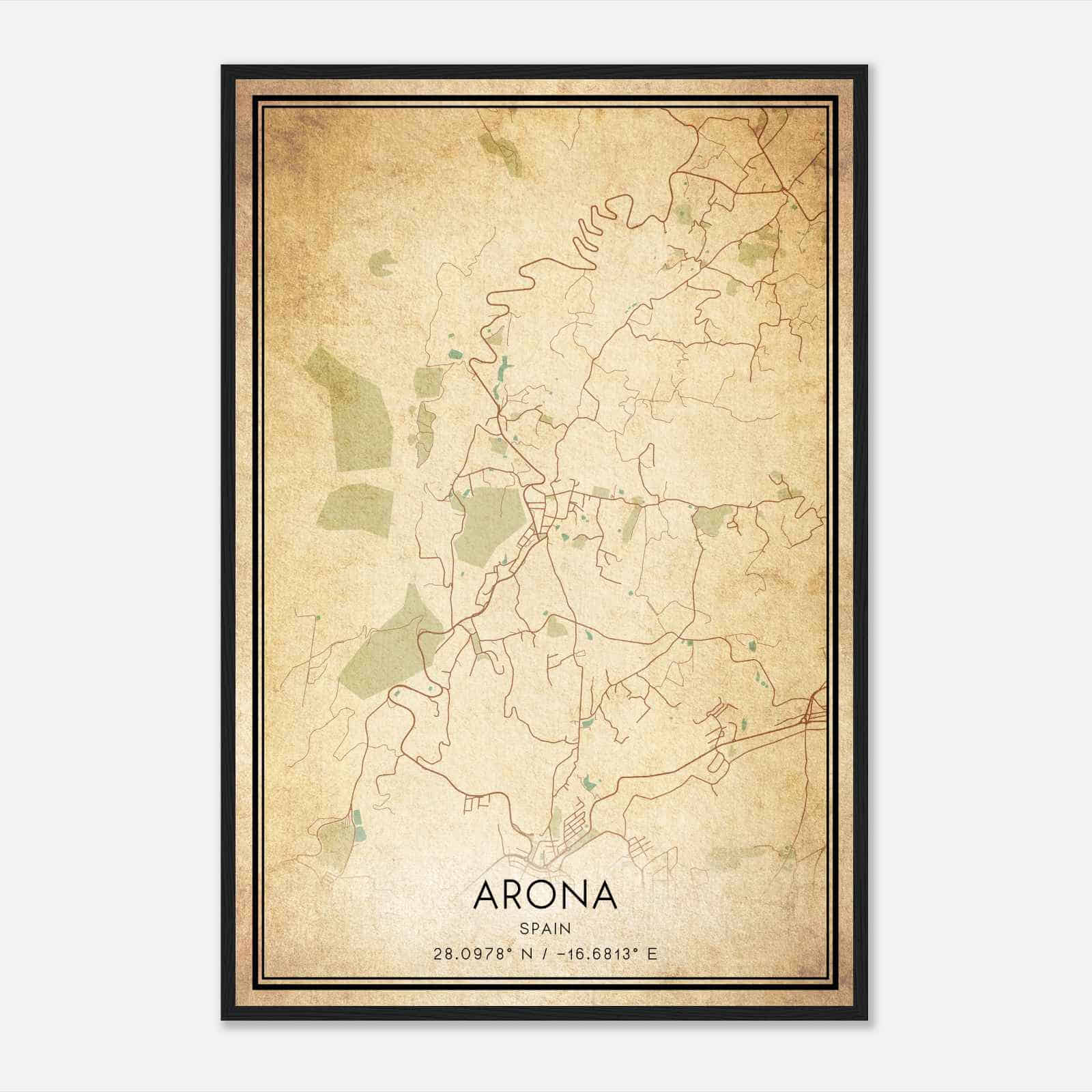 Vintage Arona Spain Map Poster, Arona City Road Wall Art Print