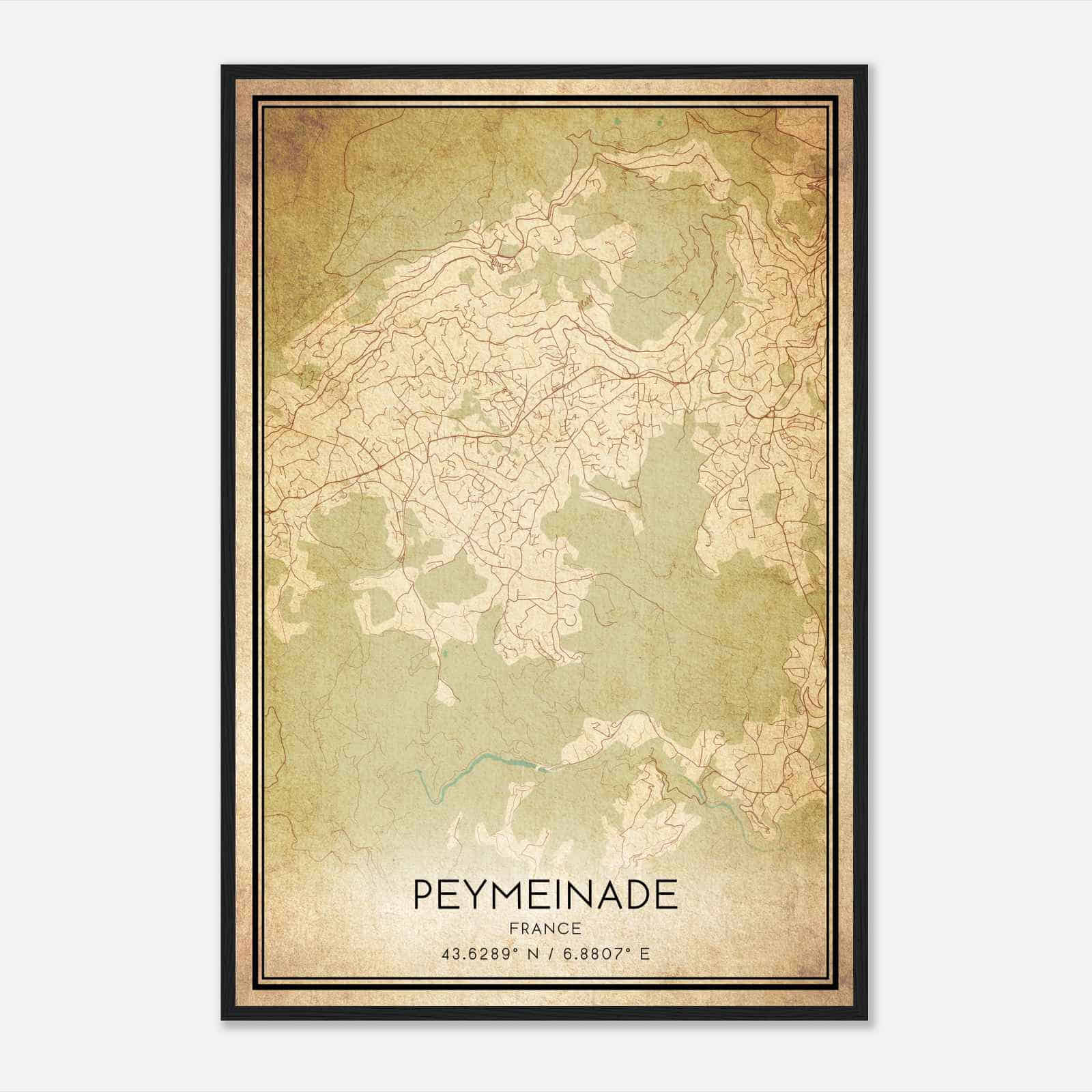 Vintage Peymeinade France Map Poster, Peymeinade City Road Wall Art Print