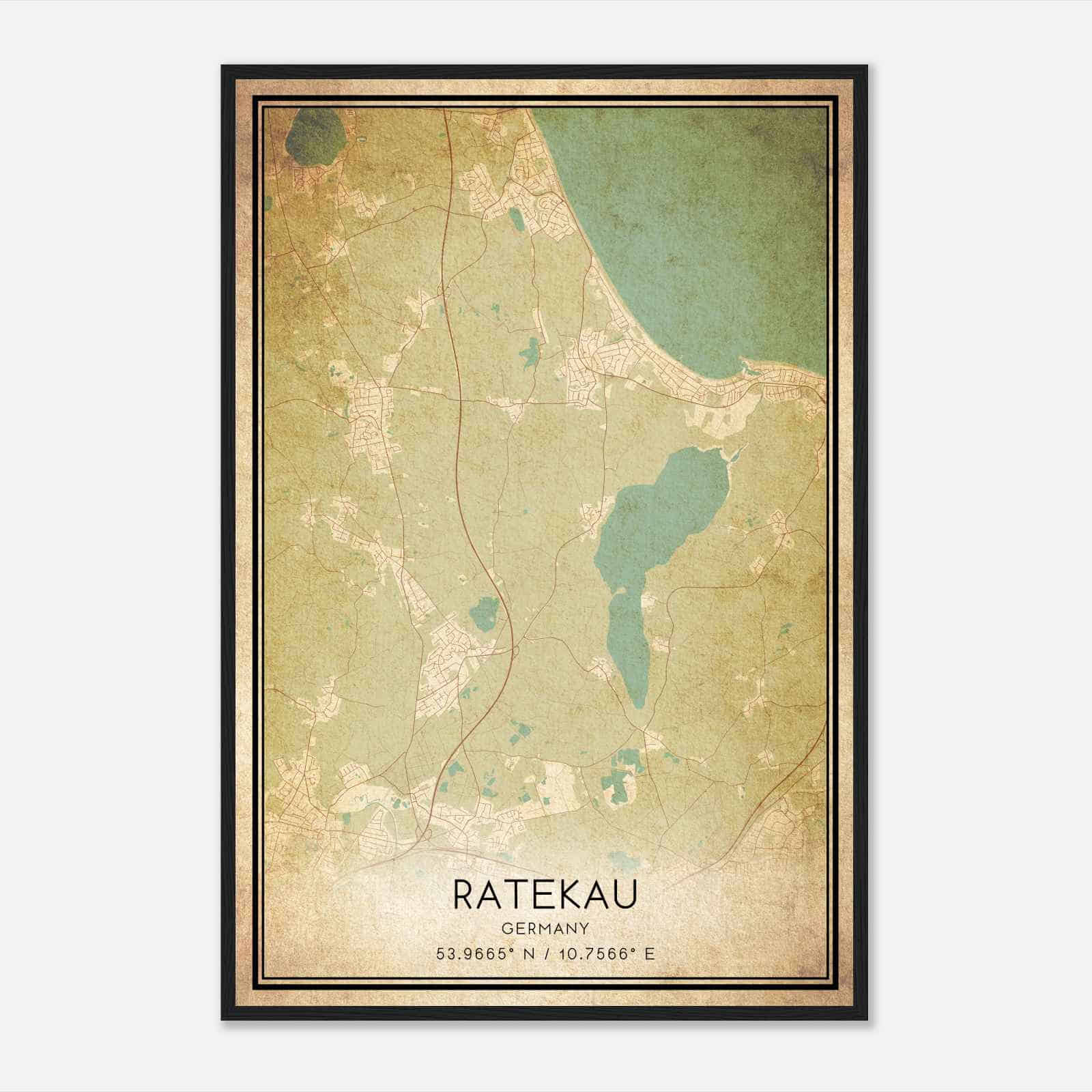 Vintage Ratekau Germany Map Poster, Ratekau City Road Wall Art Print