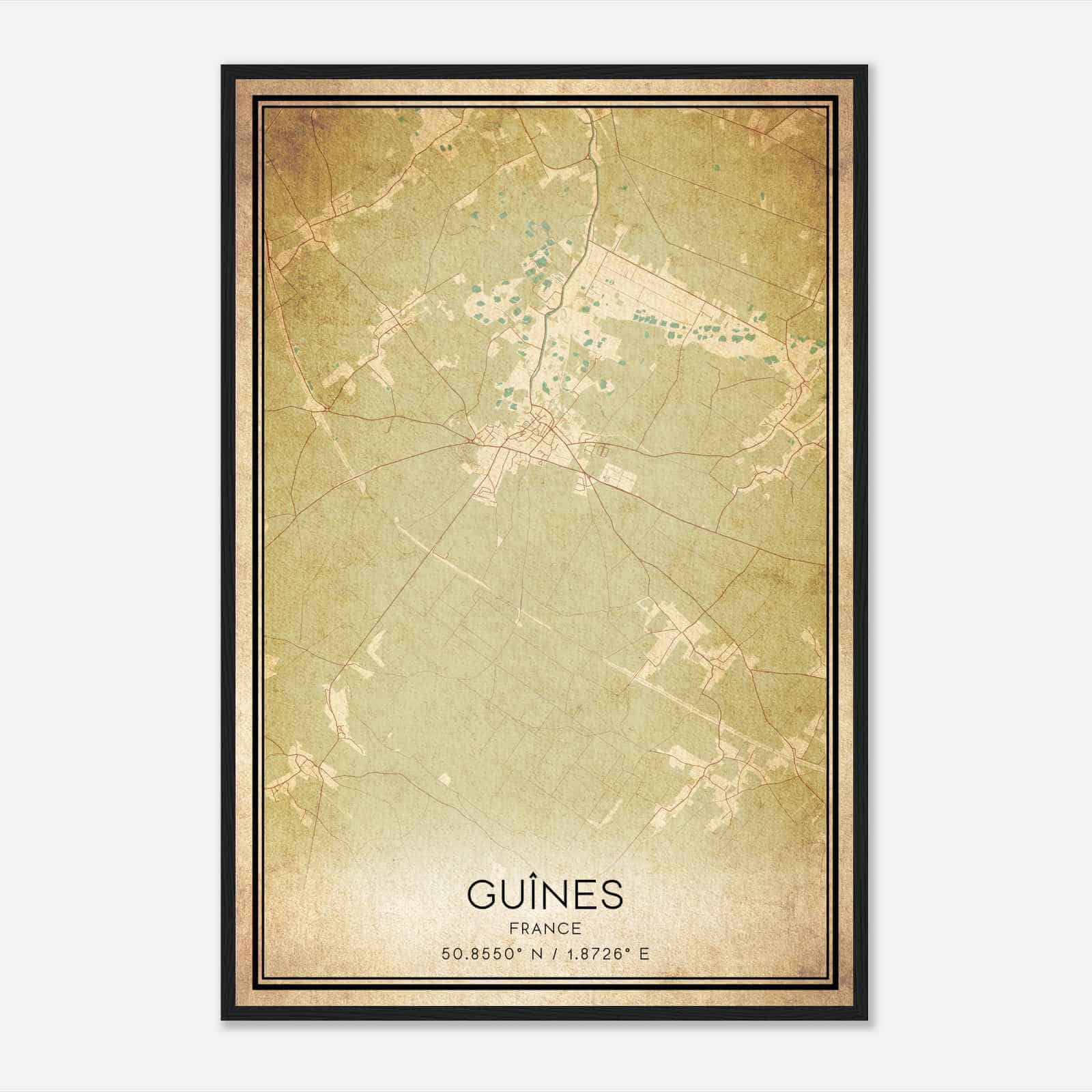 Vintage Guines France Map Poster, Guines City Road Wall Art Print