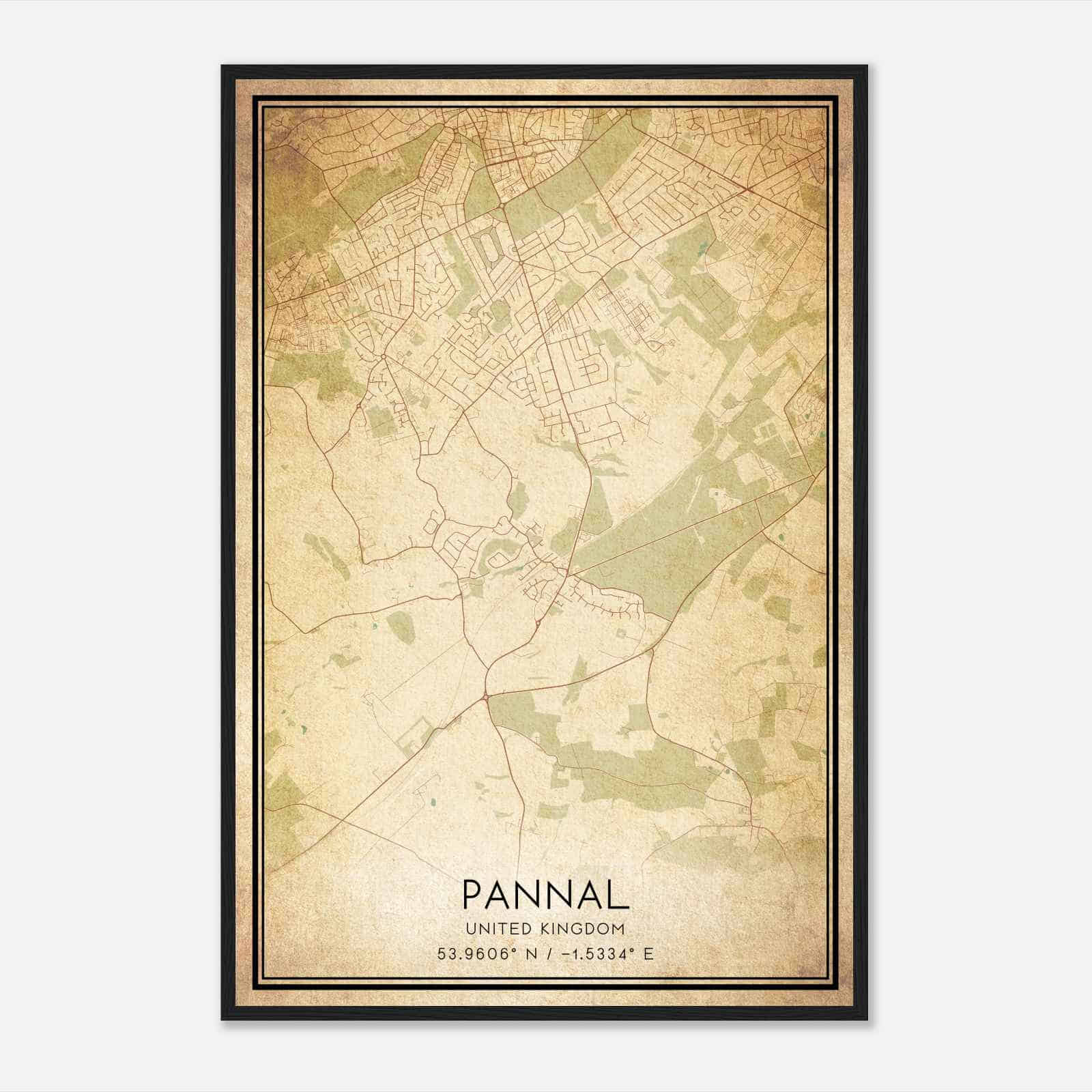 Vintage Pannal United Kingdom Map Poster, Pannal City Road Wall Art Print