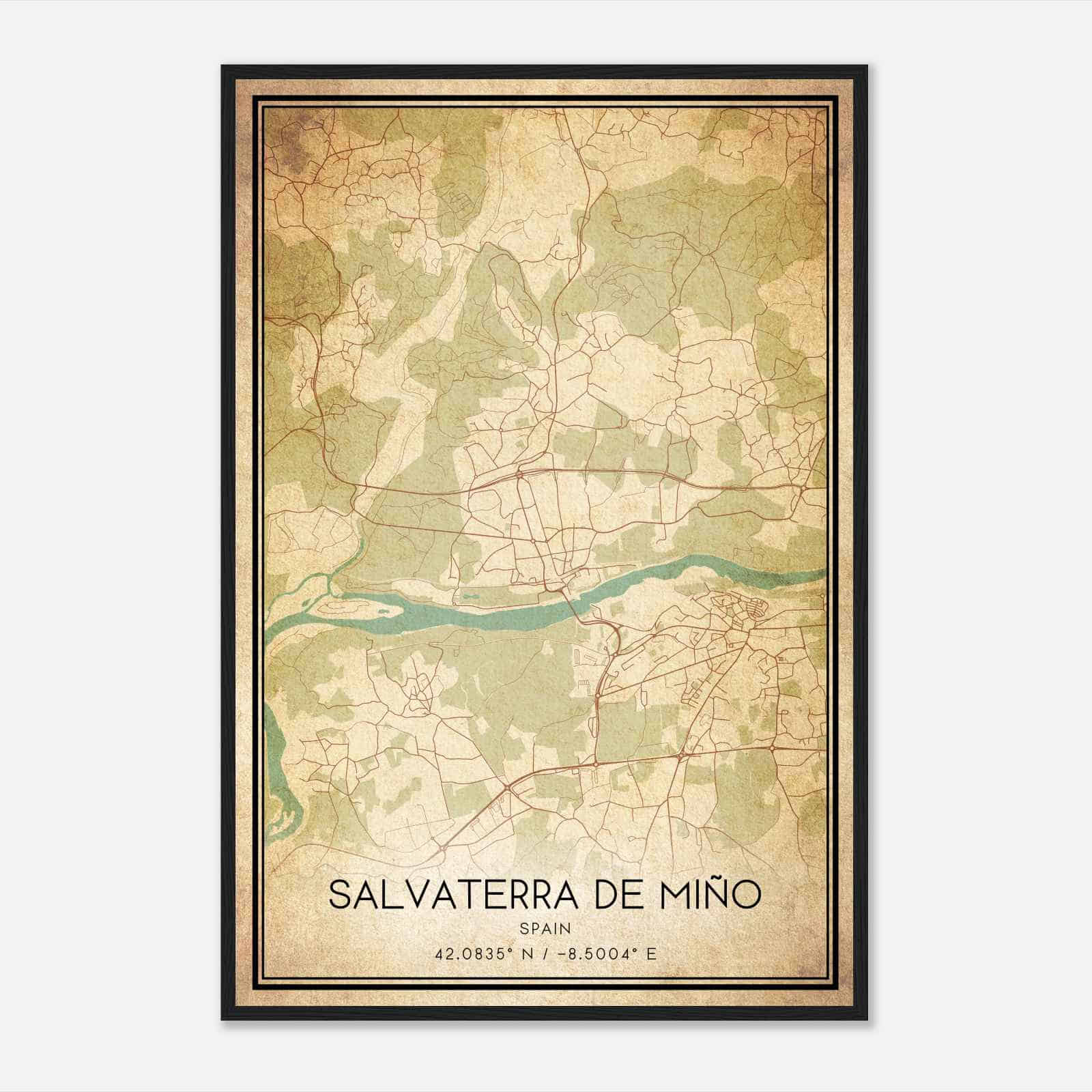 Vintage Salvatierra de Mino Spain Map Poster, Salvatierra de Mino City Road Wall Art Print