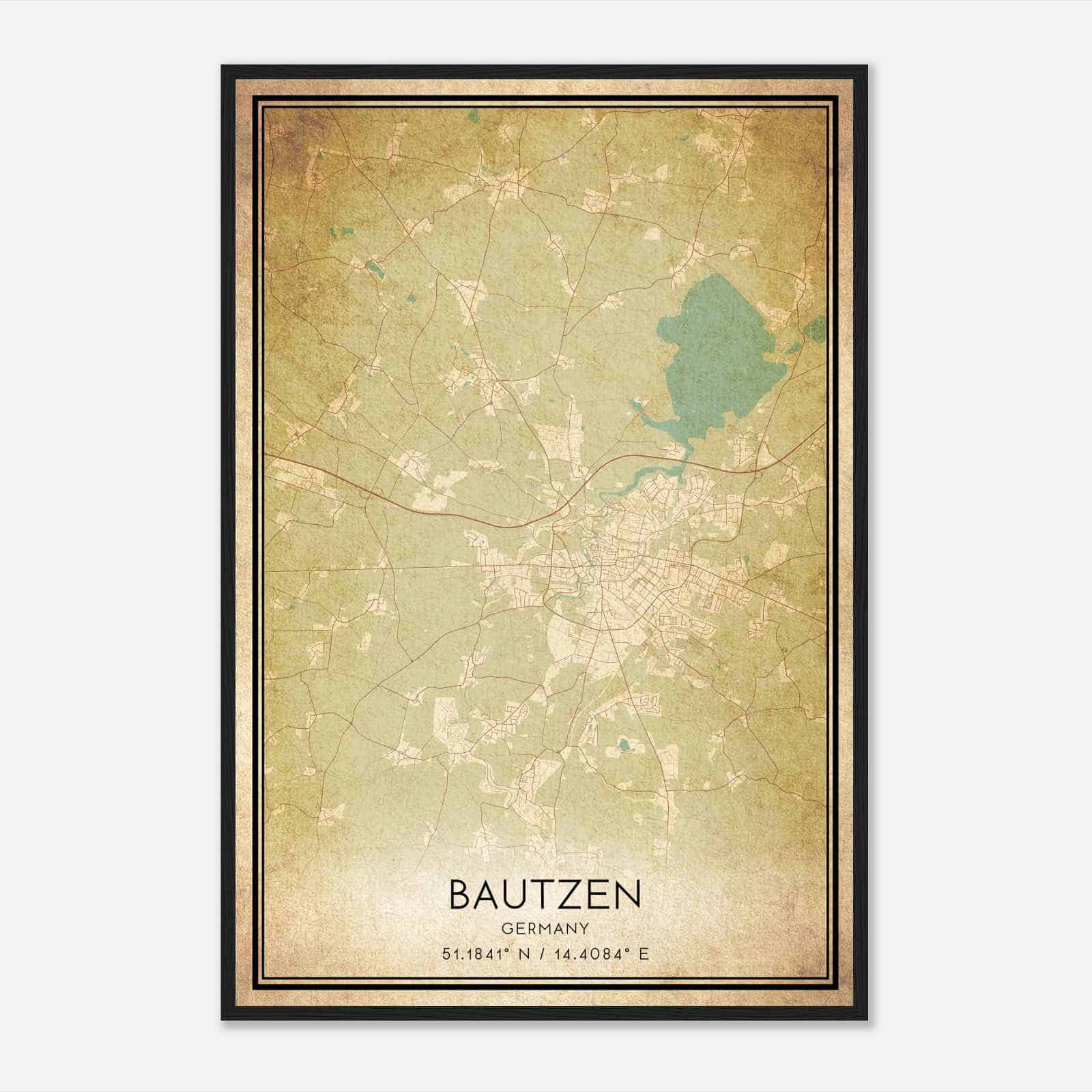 Vintage Bautzen Germany Map Poster, Bautzen City Road Wall Art Print