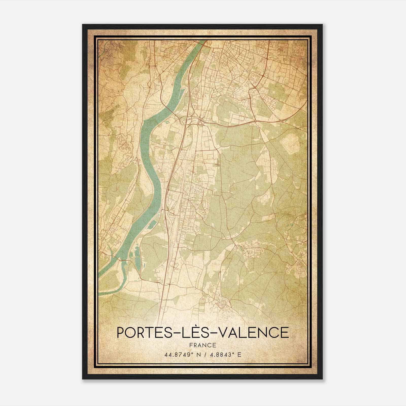 Vintage Portes-les-Valence France Map Poster, Portes-les-Valence City Road Wall Art Print