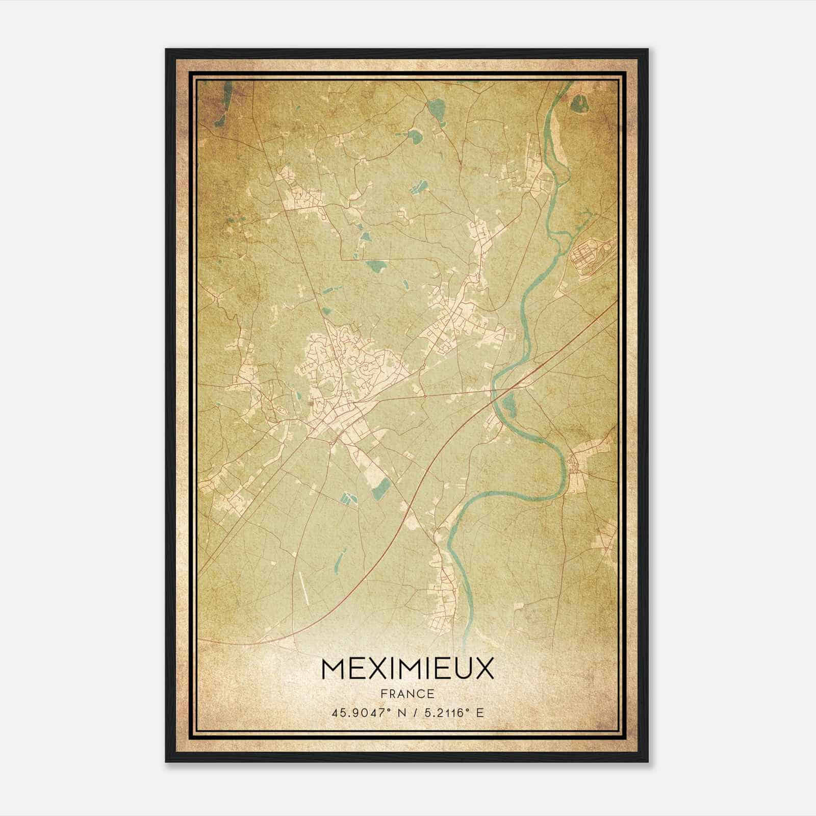Vintage Meximieux France Map Poster, Meximieux City Road Wall Art Print