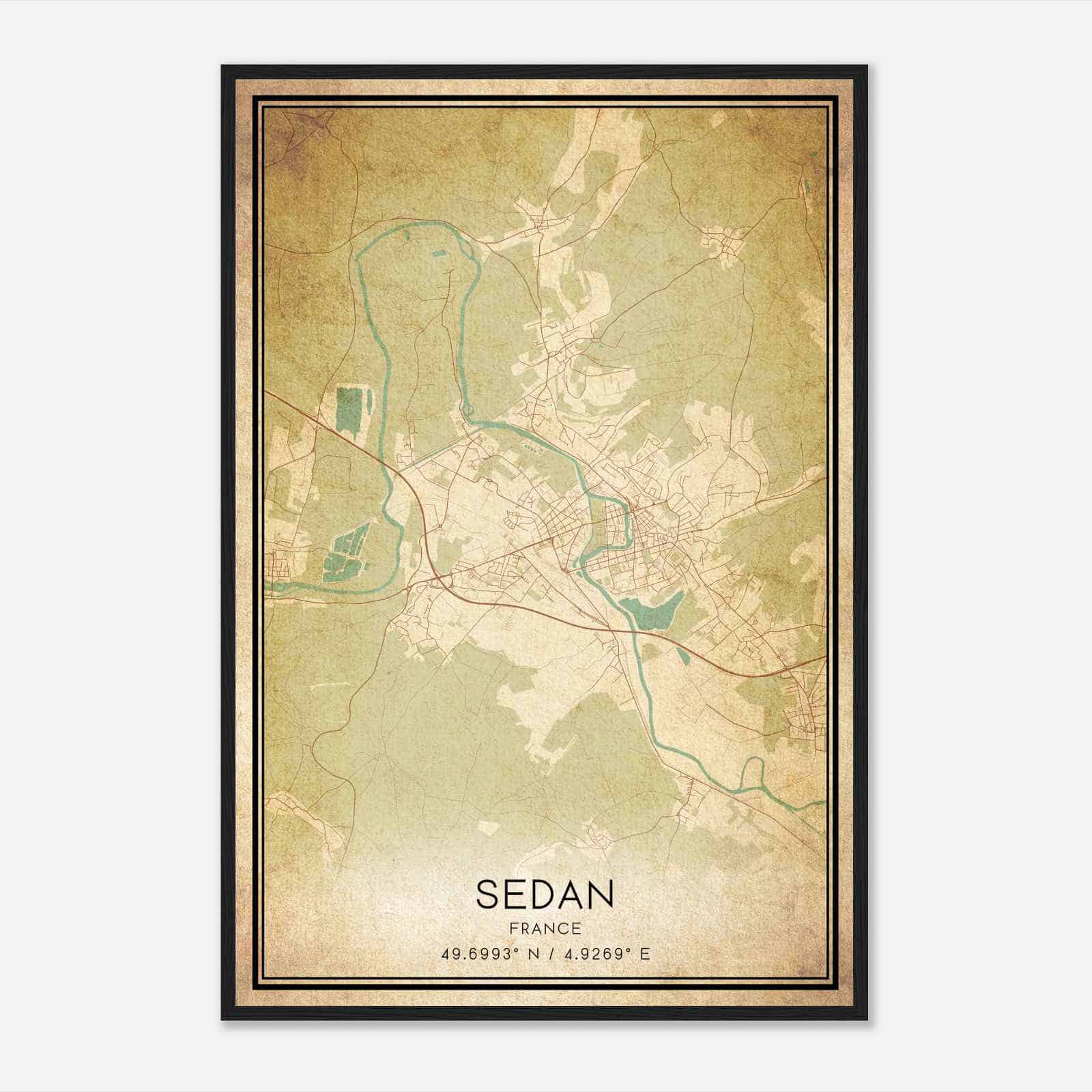 Vintage Sedan France Map Poster, Sedan City Road Wall Art Print