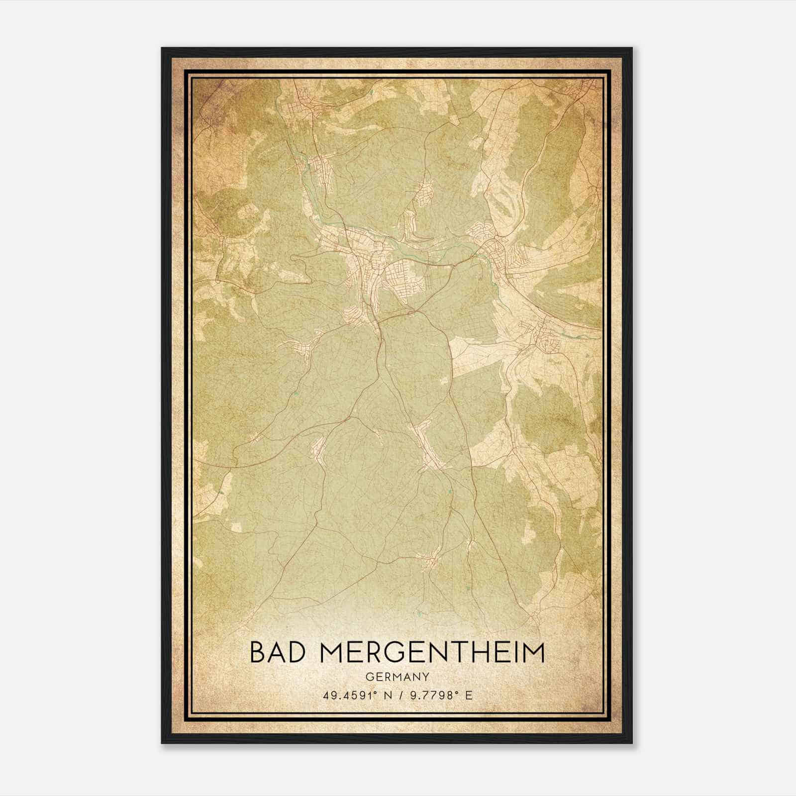 Vintage Bad Mergentheim Germany Map Poster, Bad Mergentheim City Road Wall Art Print