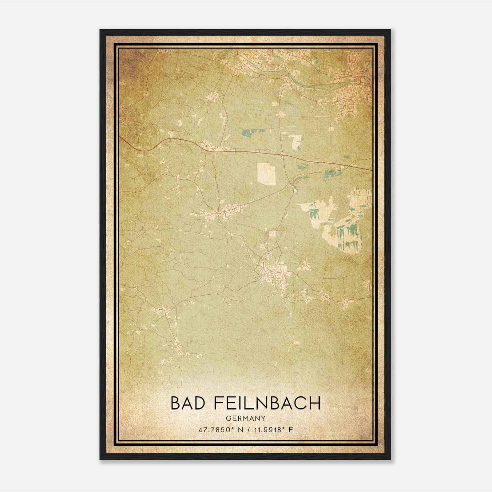 Vintage Bad Feilnbach Germany Map Poster, Bad Feilnbach City Road Wall Art Print