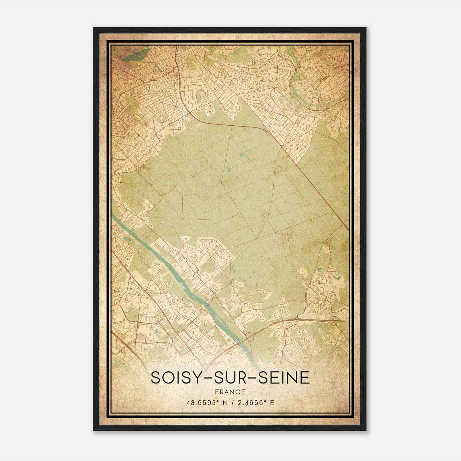 Vintage Soisy-sur-Seine France Map Poster, Soisy-sur-Seine City Road Wall Art Print