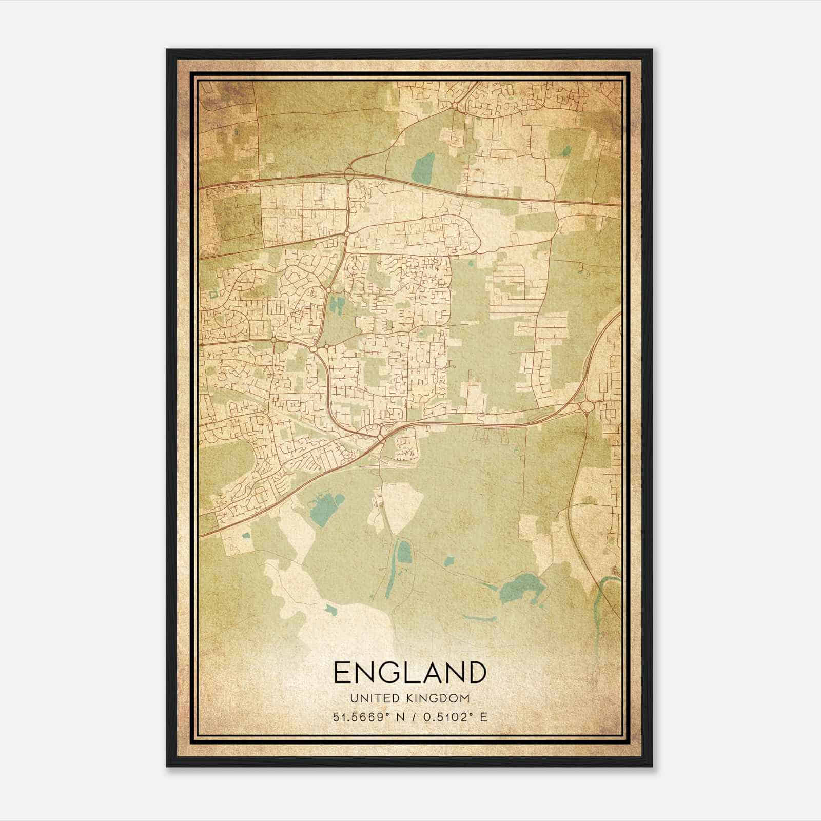 Vintage Pitsea United Kingdom Map Poster, Pitsea City Road Wall Art Print