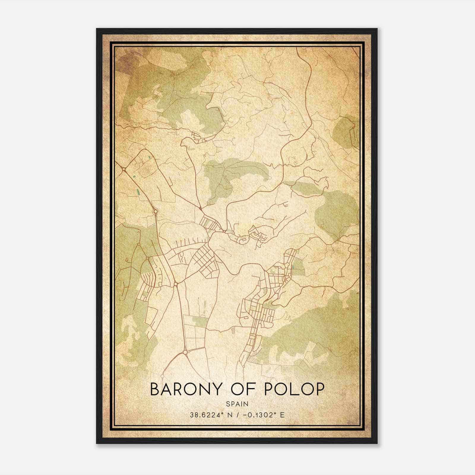 Vintage Polop Spain Map Poster, Polop City Road Wall Art Print