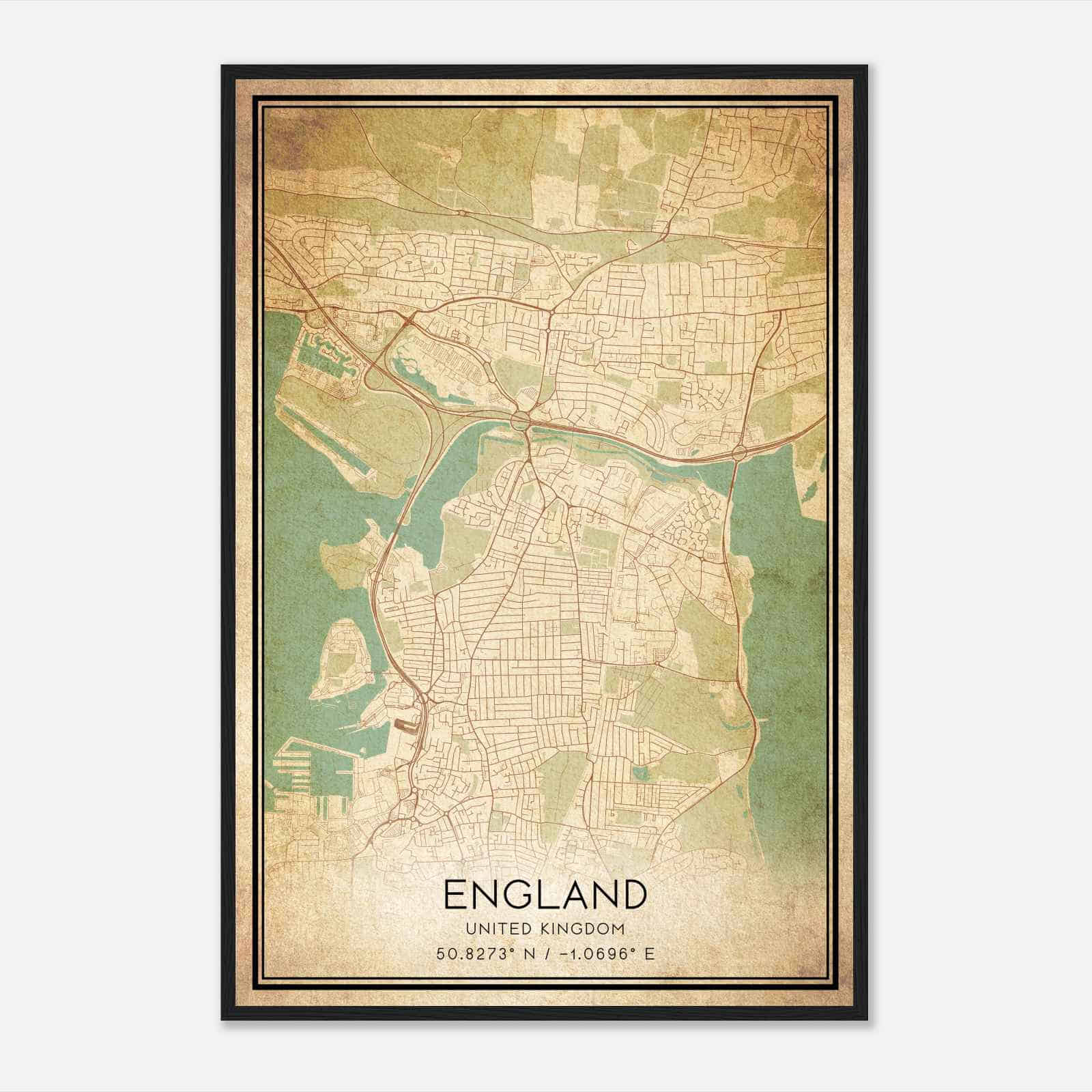 Vintage Hilsea United Kingdom Map Poster, Hilsea City Road Wall Art Print