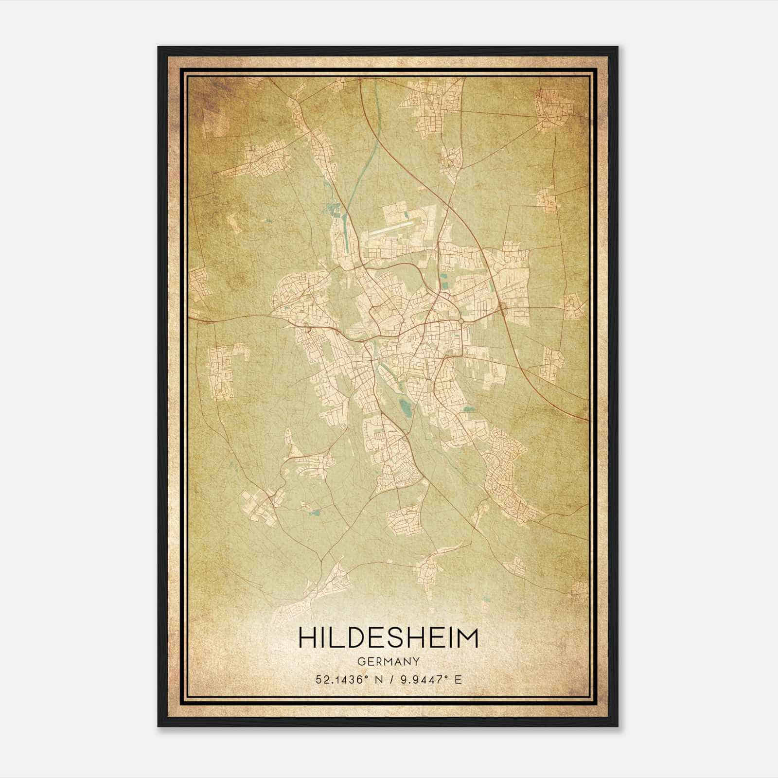 Vintage Hildesheim Germany Map Poster, Hildesheim City Road Wall Art Print