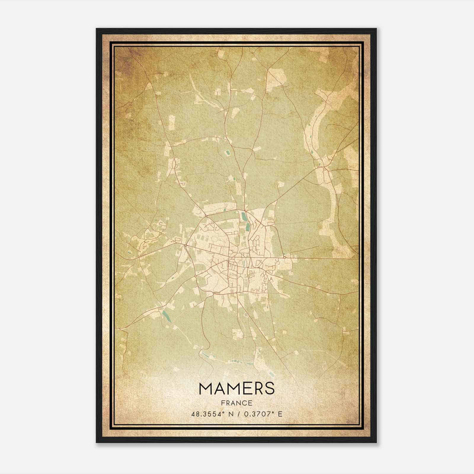 Vintage Mamers France Map Poster, Mamers City Road Wall Art Print