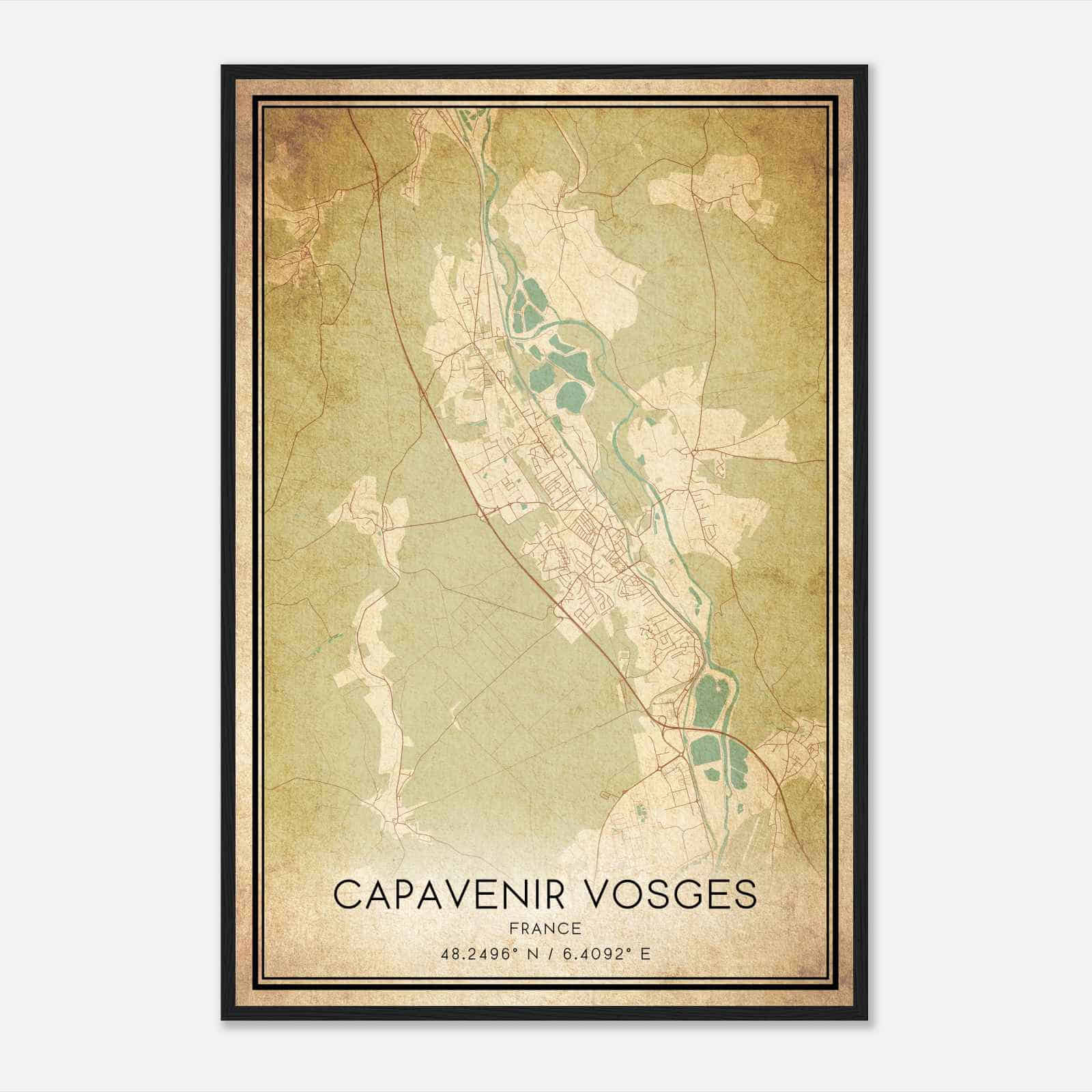 Vintage Thaon-les-Vosges France Map Poster, Thaon-les-Vosges City Road Wall Art Print