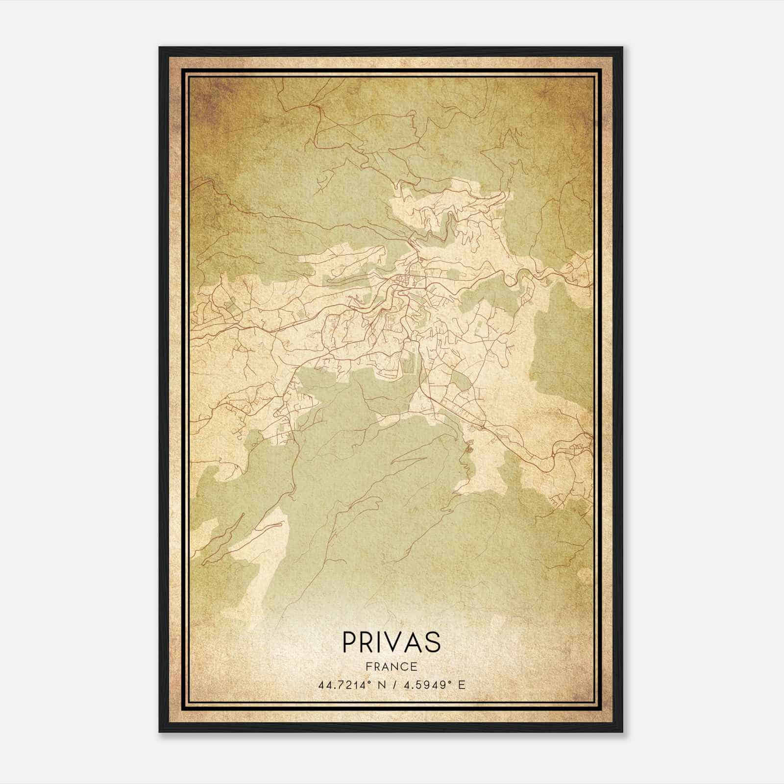 Vintage Privas France Map Poster, Privas City Road Wall Art Print
