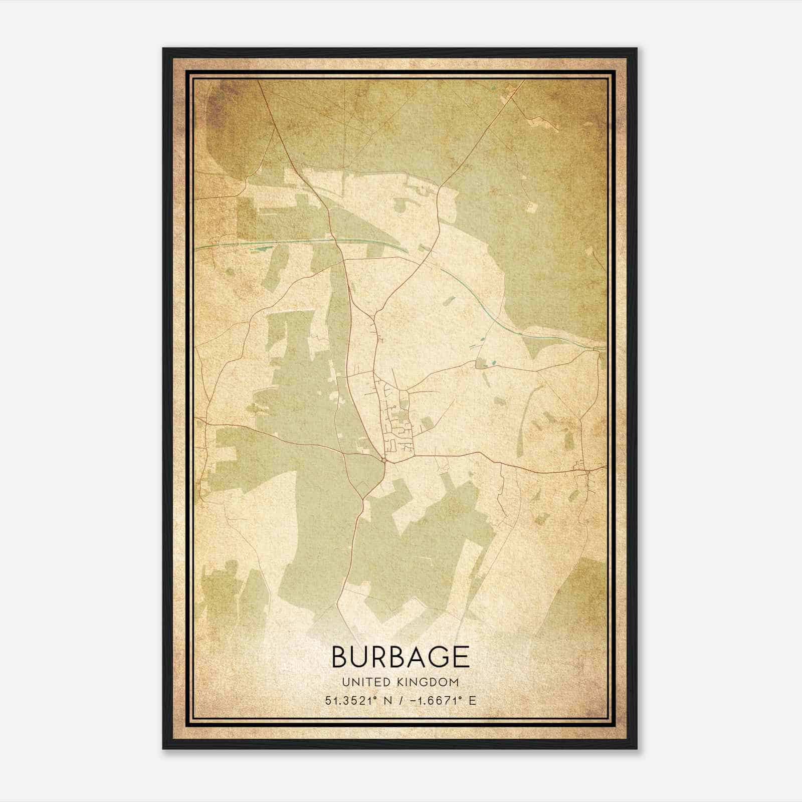 Vintage Burbage United Kingdom Map Poster, Burbage City Road Wall Art Print Vintage Burbage United Kingdom Map Poster, Burbage City Road Wall Art Print