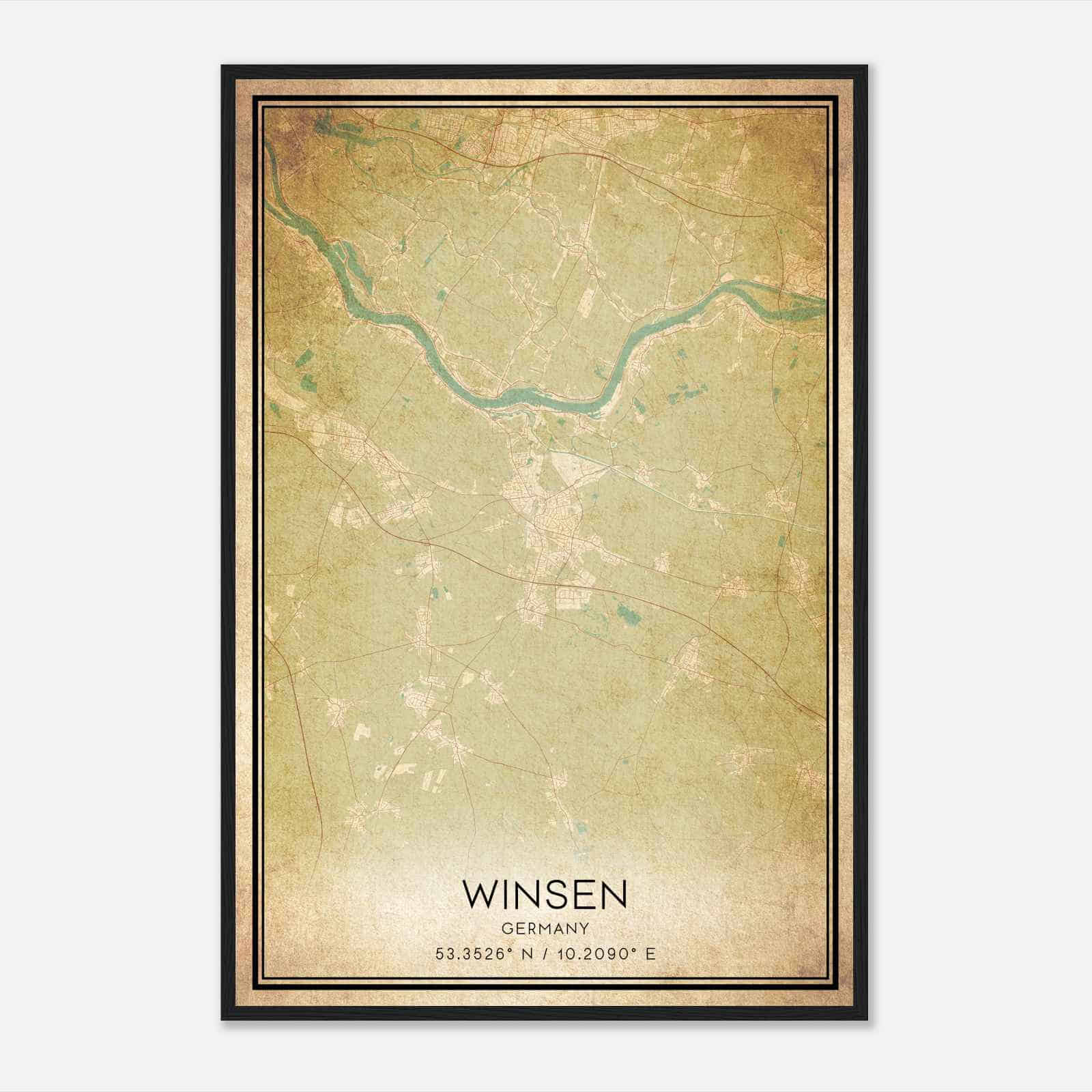Vintage Winsen Germany Map Poster, Winsen City Road Wall Art Print