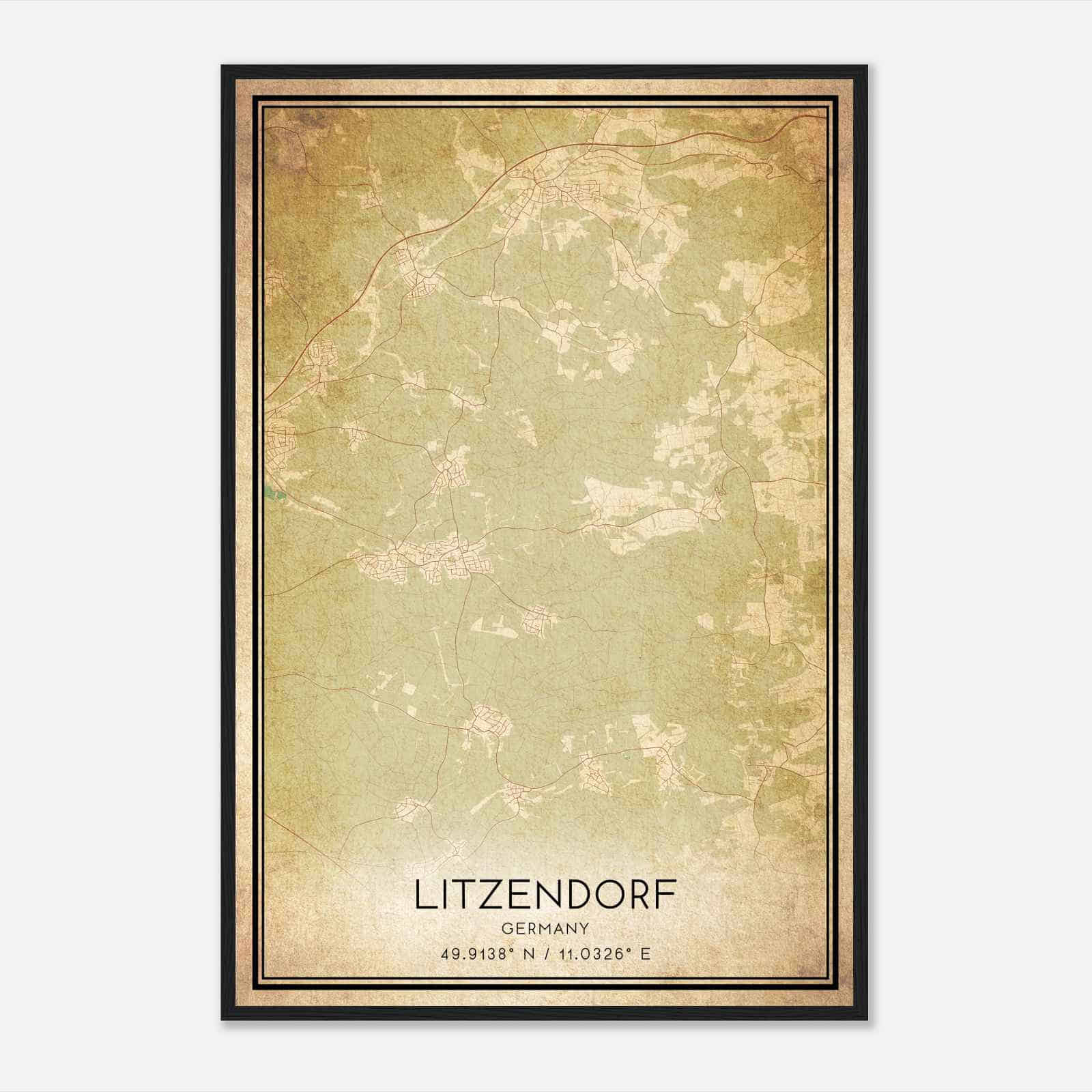 Vintage Litzendorf Germany Map Poster, Litzendorf City Road Wall Art Print