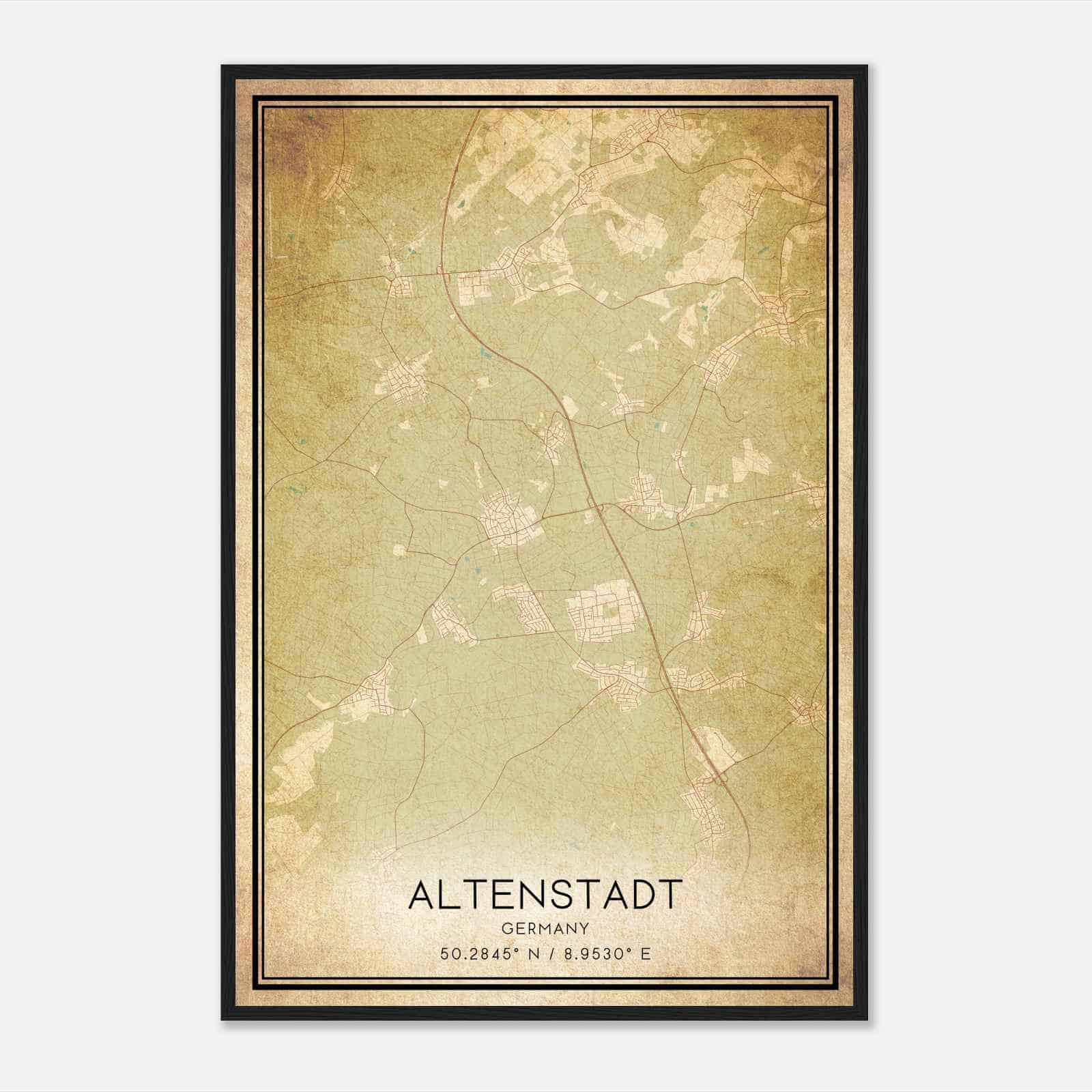 Vintage Altenstadt Germany Map Poster, Altenstadt City Road Wall Art Print