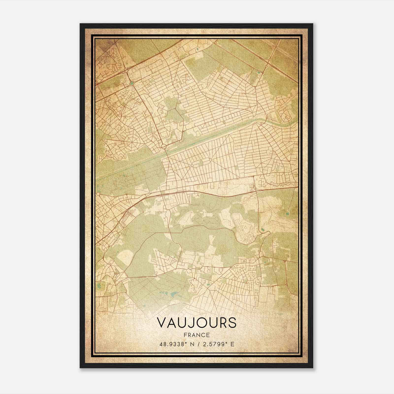 Vintage Vaujours France Map Poster, Vaujours City Road Wall Art Print