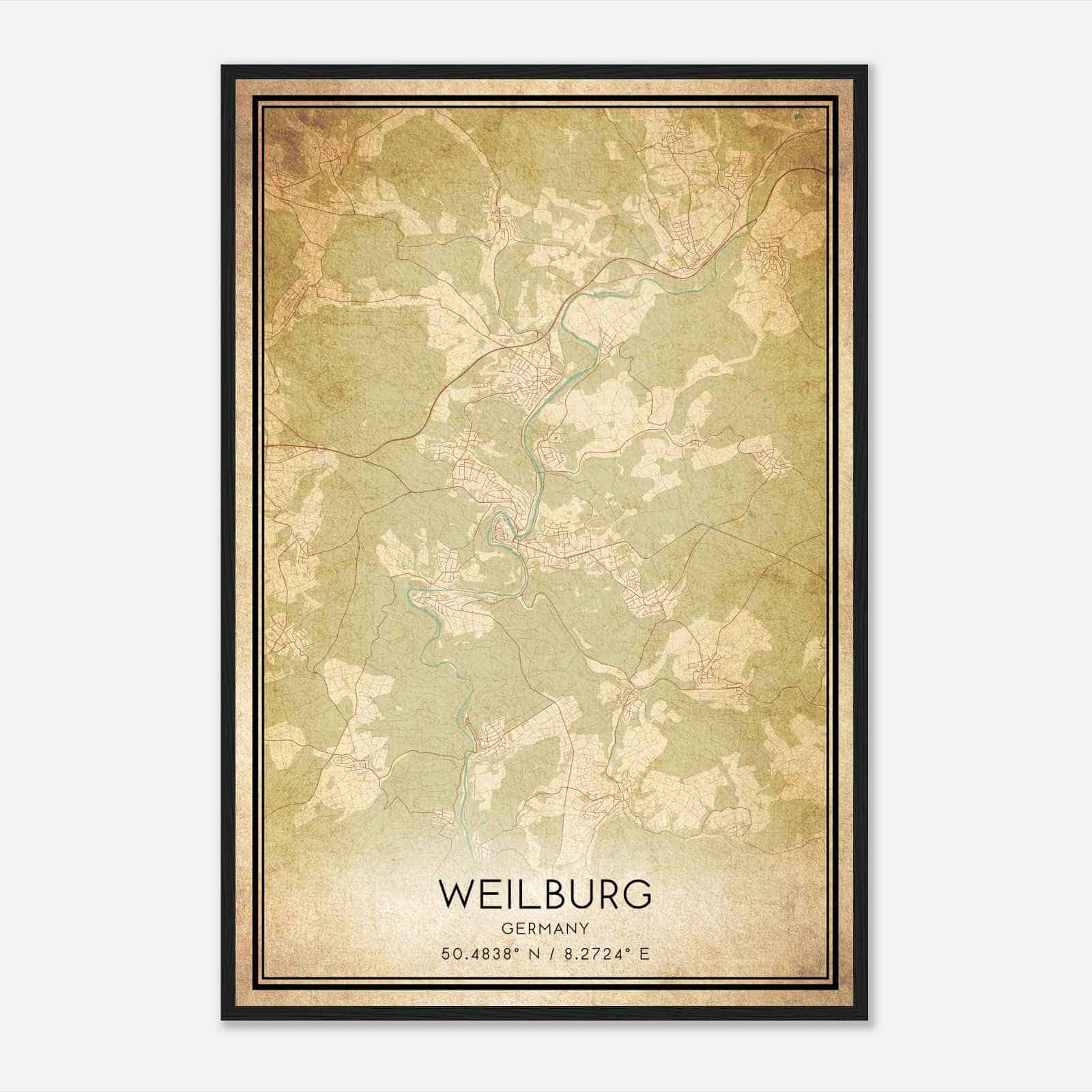Vintage Weilburg Germany Map Poster, Weilburg City Road Wall Art Print
