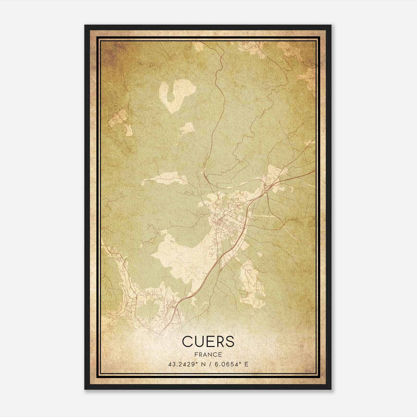 Vintage Cuers France Map Poster, Cuers City Road Wall Art Print