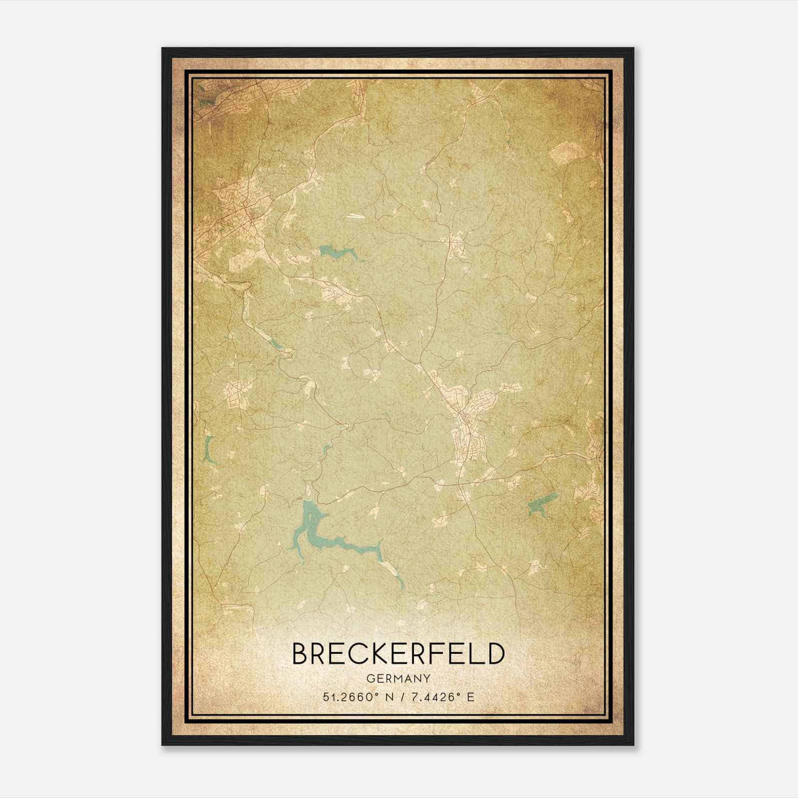 Vintage Breckerfeld Germany Map Poster, Breckerfeld City Road Wall Art Print