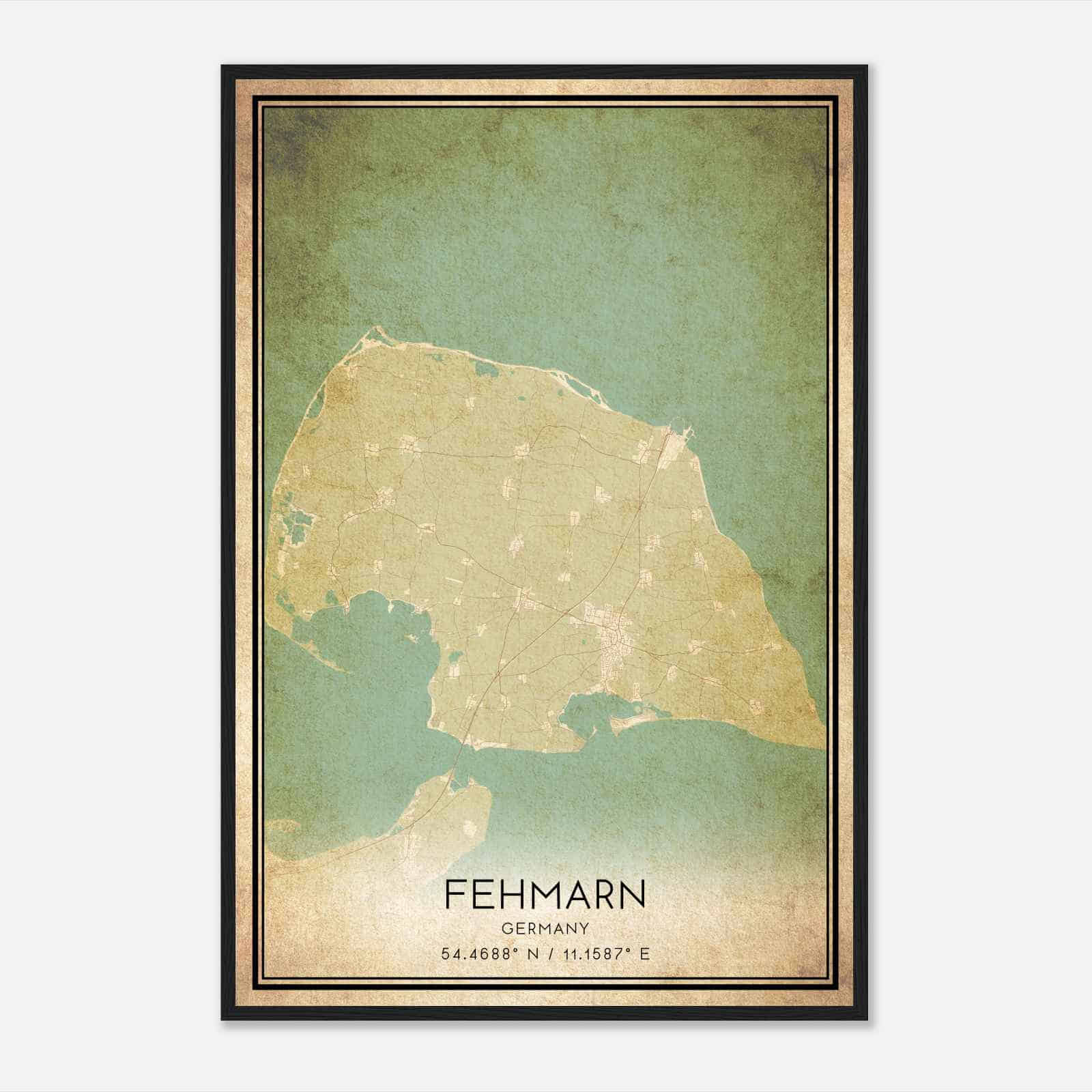 Vintage Fehmarnsund Germany Map Poster, Fehmarnsund City Road Wall Art Print