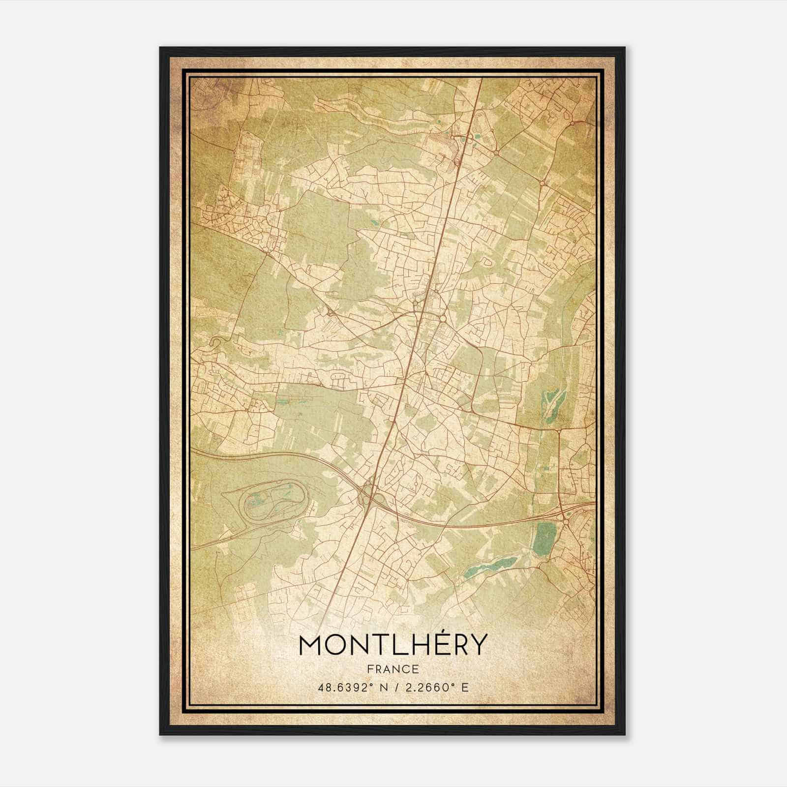 Vintage Montlhery France Map Poster, Montlhery City Road Wall Art Print