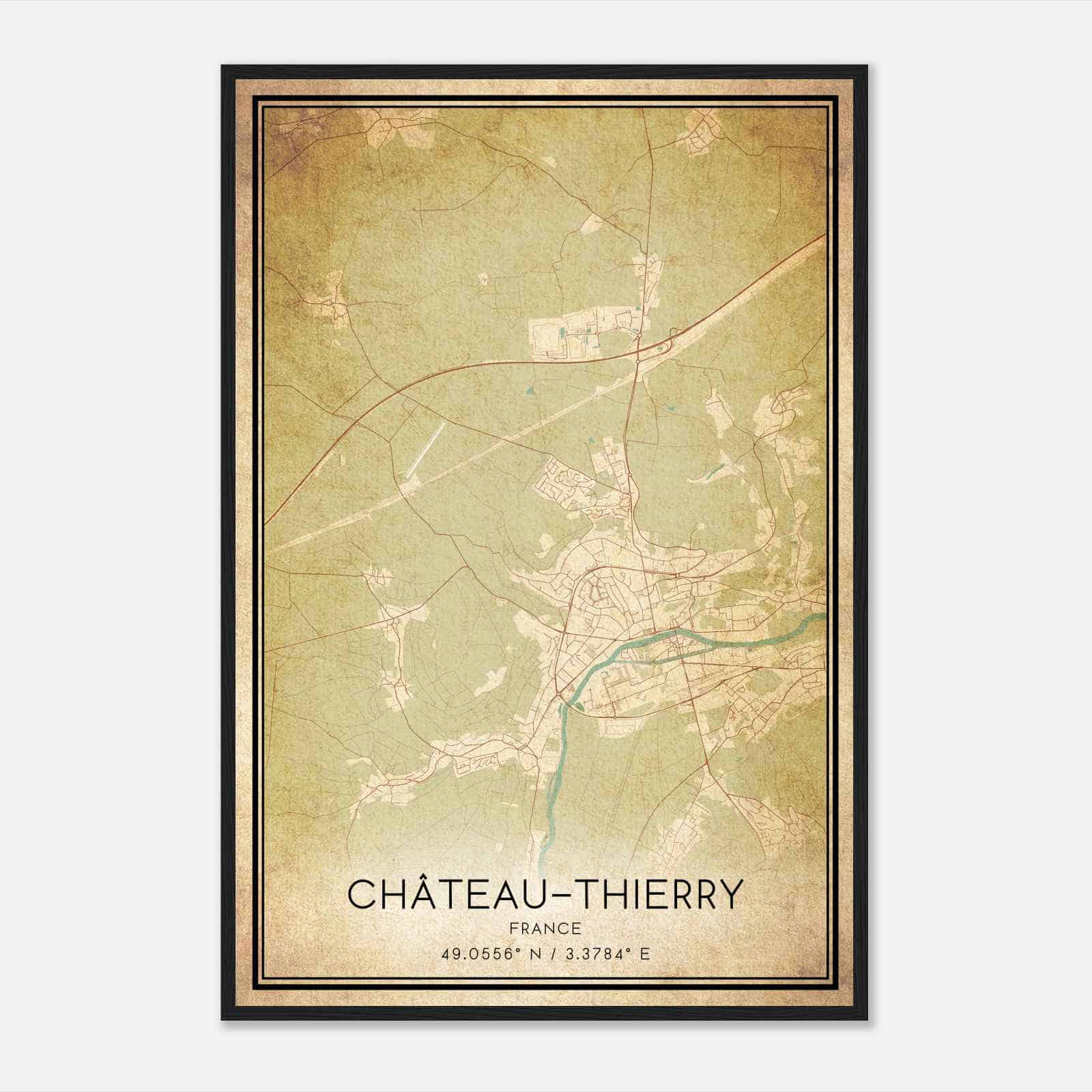 Vintage Chateau-Thierry France Map Poster, Chateau-Thierry City Road Wall Art Print