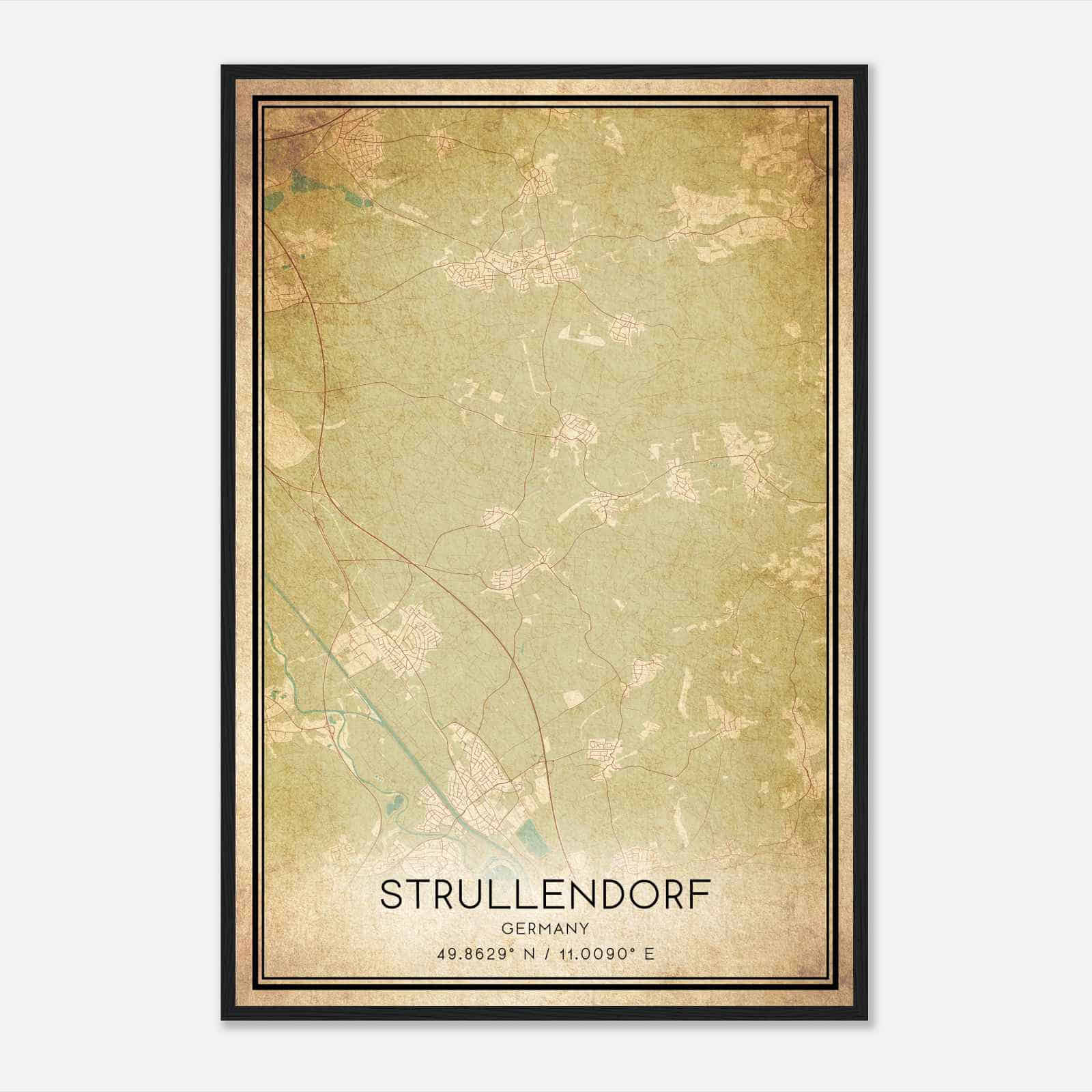 Vintage Strullendorf Germany Map Poster, Strullendorf City Road Wall Art Print