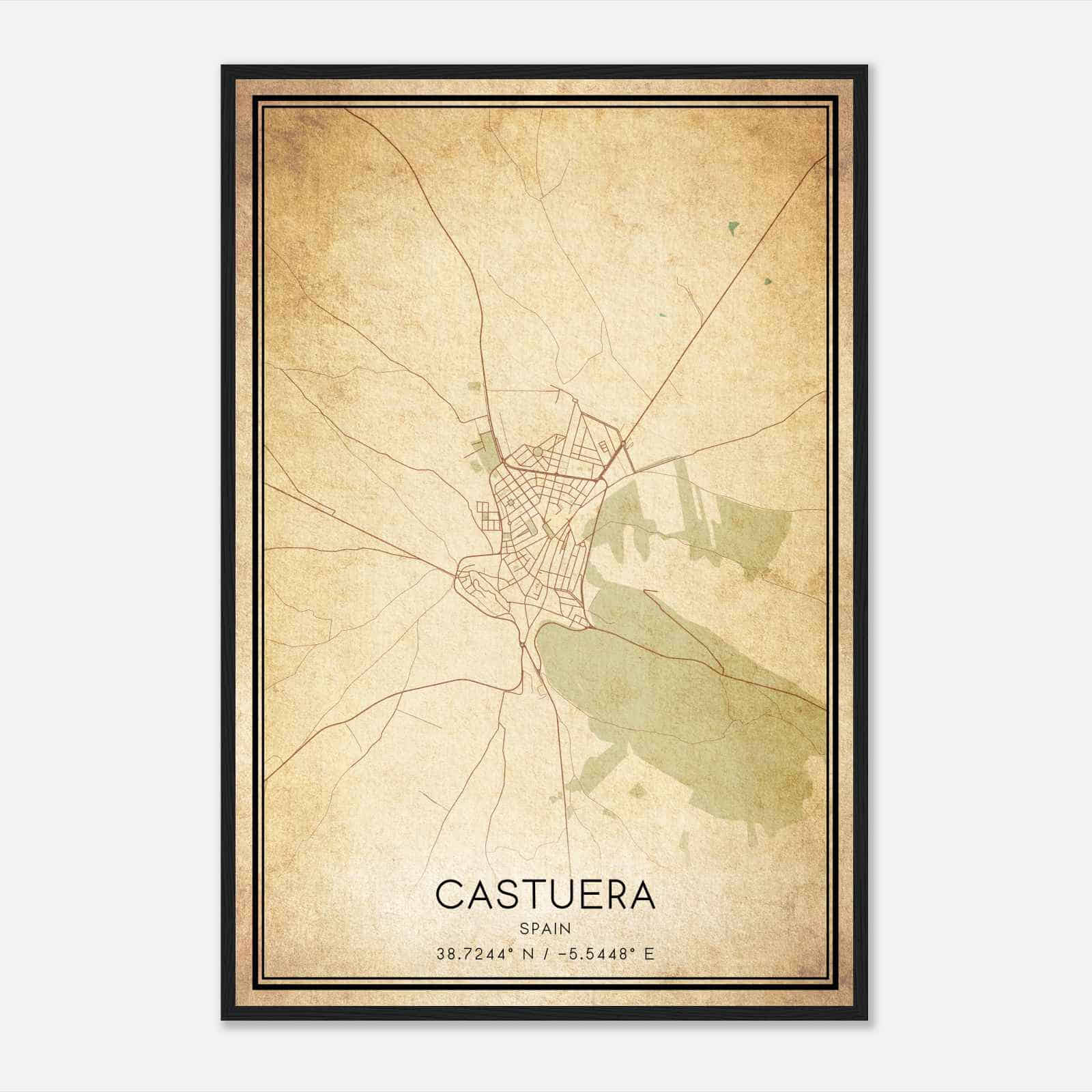 Vintage Castuera Spain Map Poster, Castuera City Road Wall Art Print Vintage Castuera Spain Map Poster, Castuera City Road Wall Art Print
