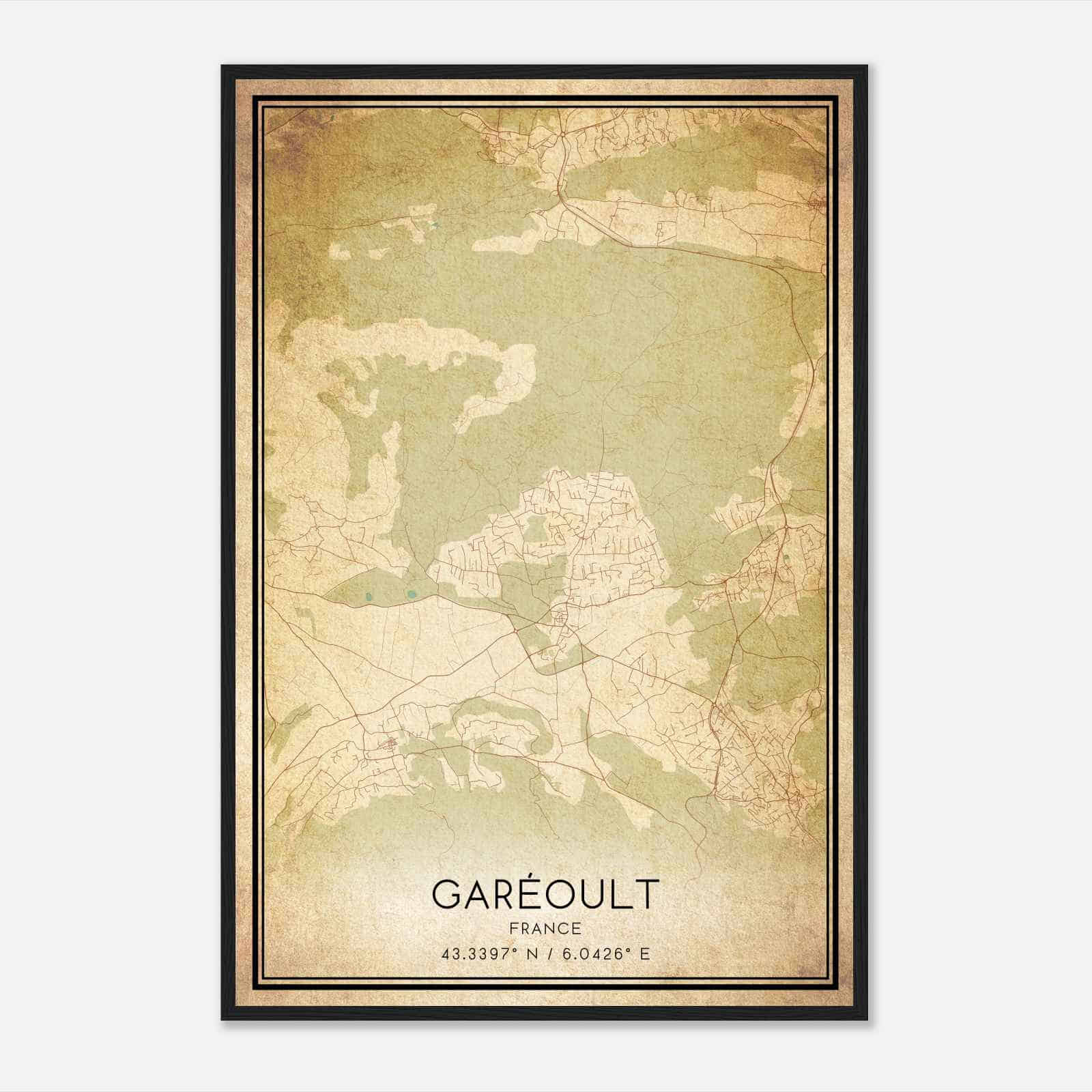 Vintage Gareoult France Map Poster, Gareoult City Road Wall Art Print