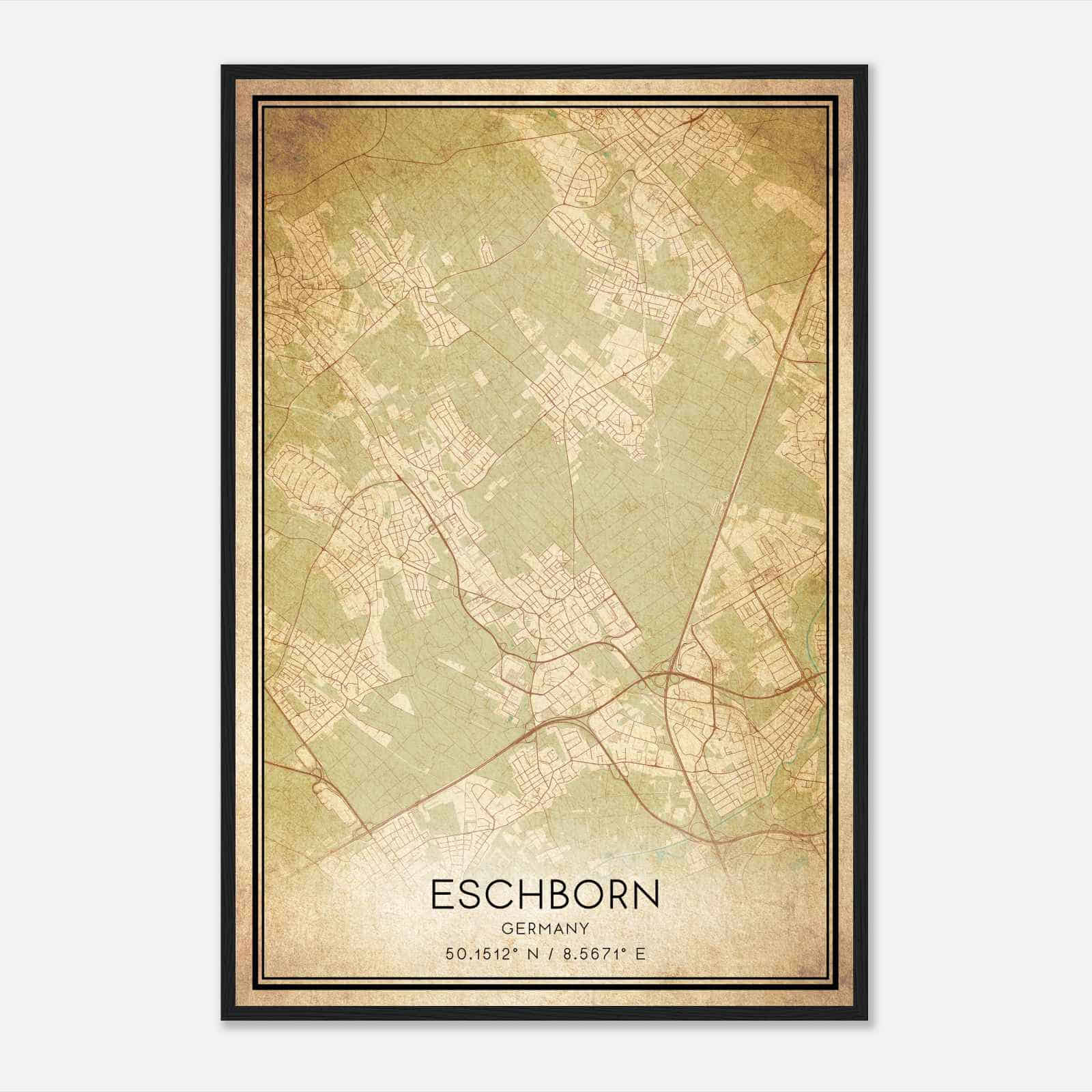 Vintage Eschborn Germany Map Poster, Eschborn City Road Wall Art Print