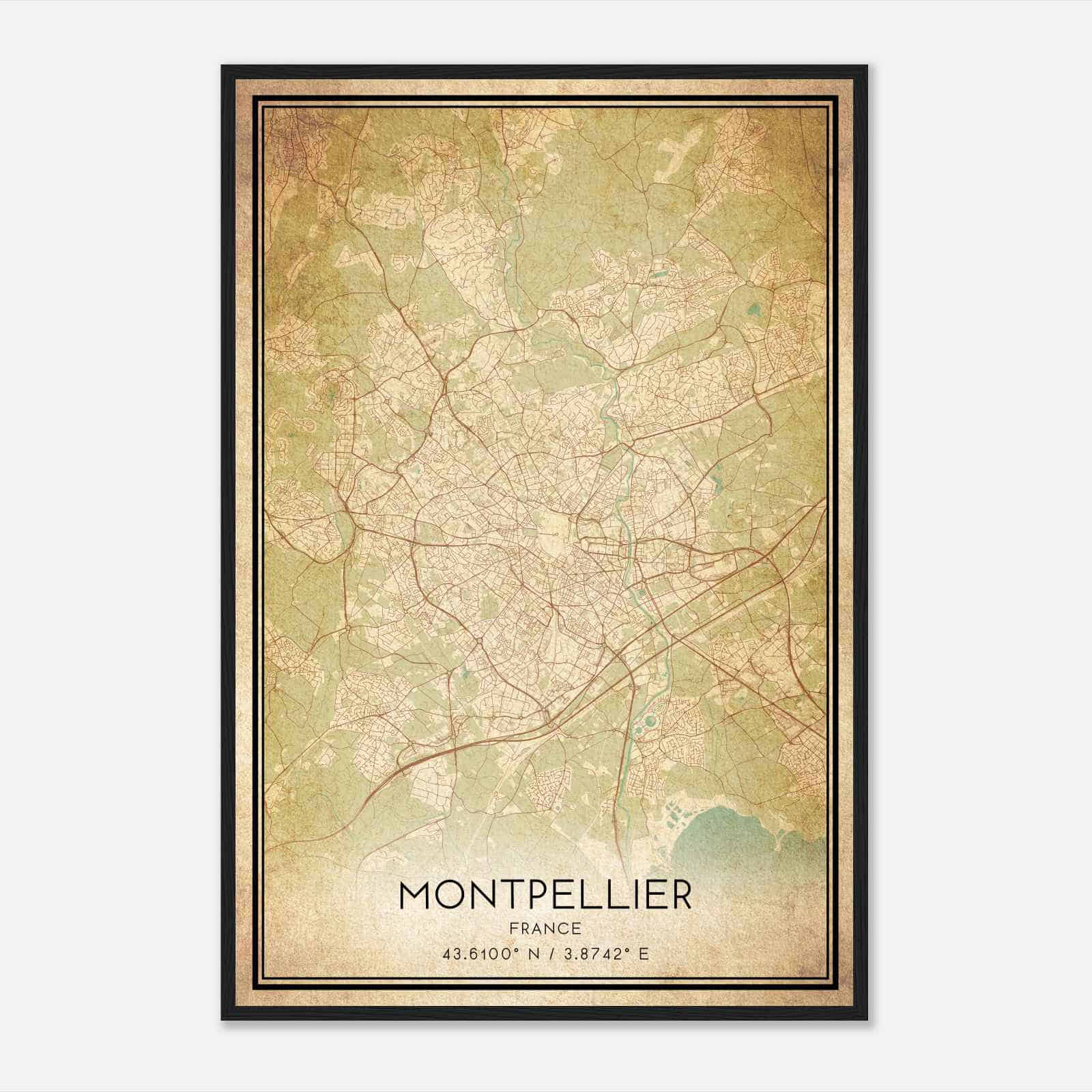 Vintage Montpellier France Map Poster, Montpellier City Road Wall Art Print