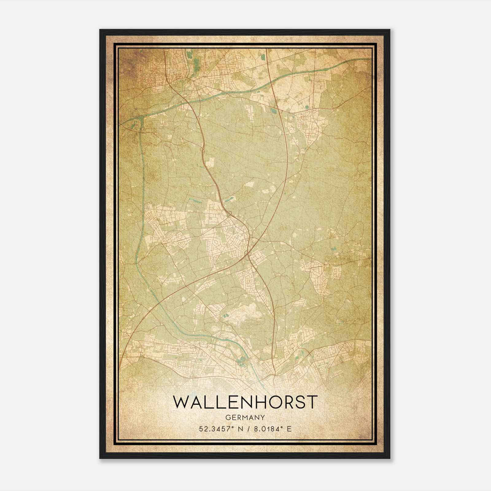 Vintage Wallenhorst Germany Map Poster, Wallenhorst City Road Wall Art Print