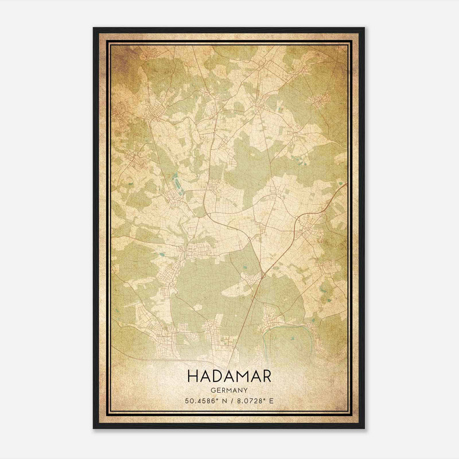 Vintage Hadamar Germany Map Poster, Hadamar City Road Wall Art Print